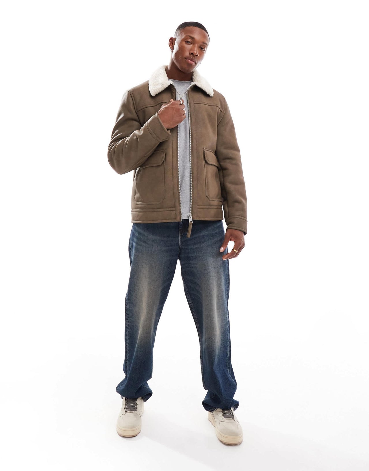 River Island shearling nubuck aviator jacket in beige - ASOS Sample Sale EU Store