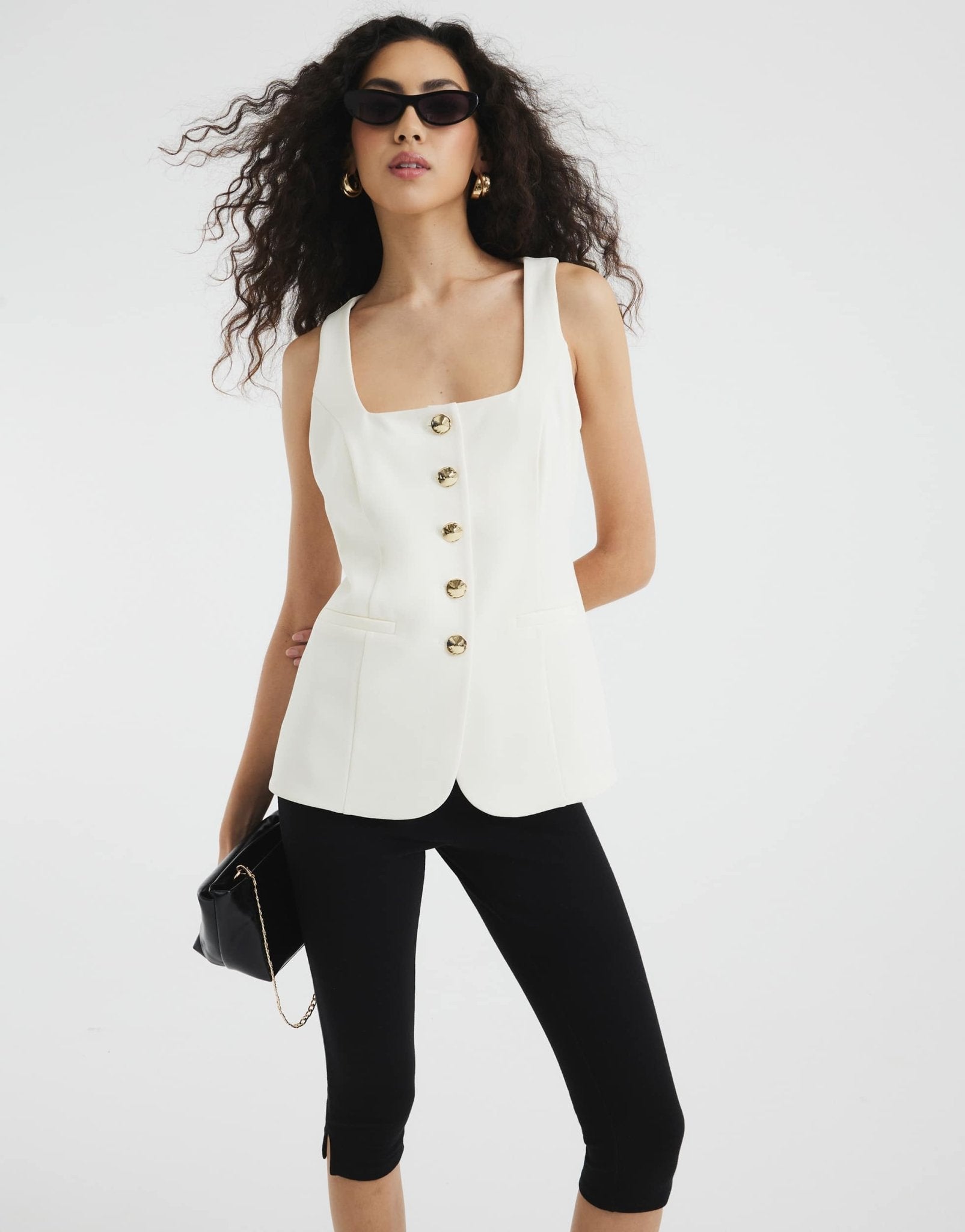 River Island square neck waistcoat in cream - ASOS Sample Sale EU Store