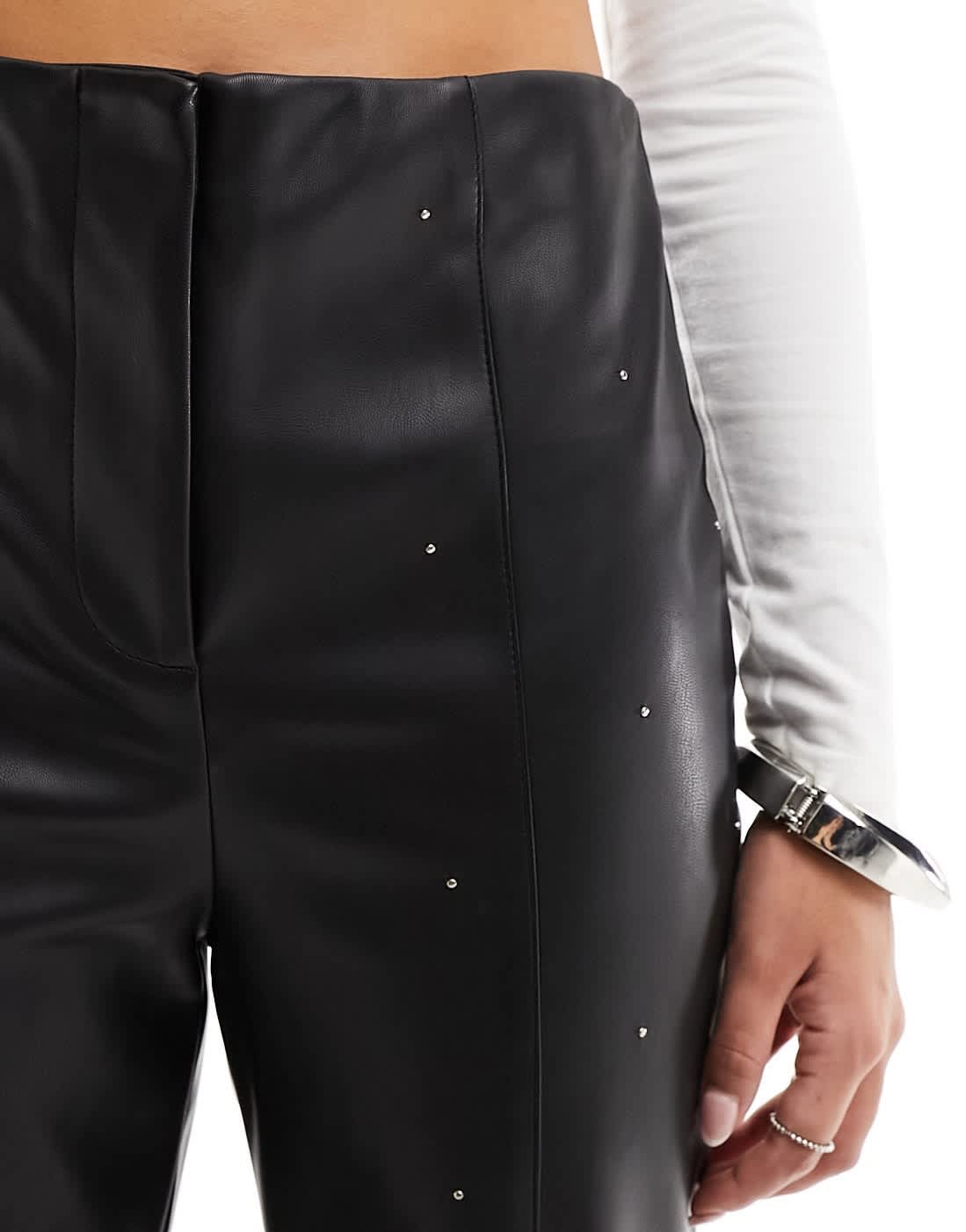 River Island straight leg PU trouser with studded detail in black - ASOS Sample Sale EU Store