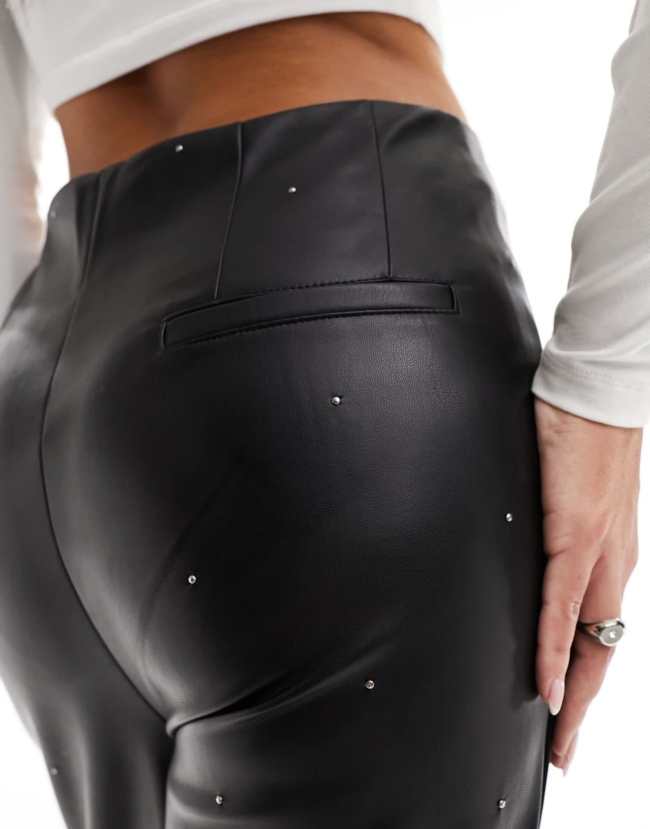 River Island straight leg PU trouser with studded detail in black - ASOS Sample Sale EU Store