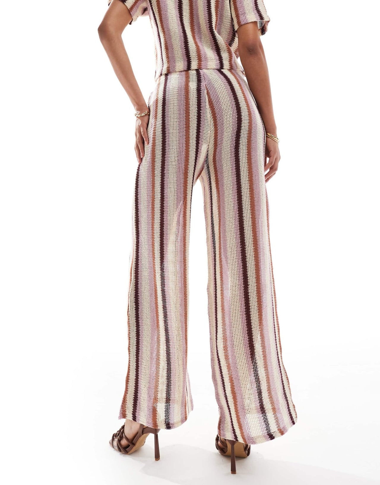 River Island stripe knitted wide leg trouser co - ord in mid pink - ASOS Sample Sale EU Store