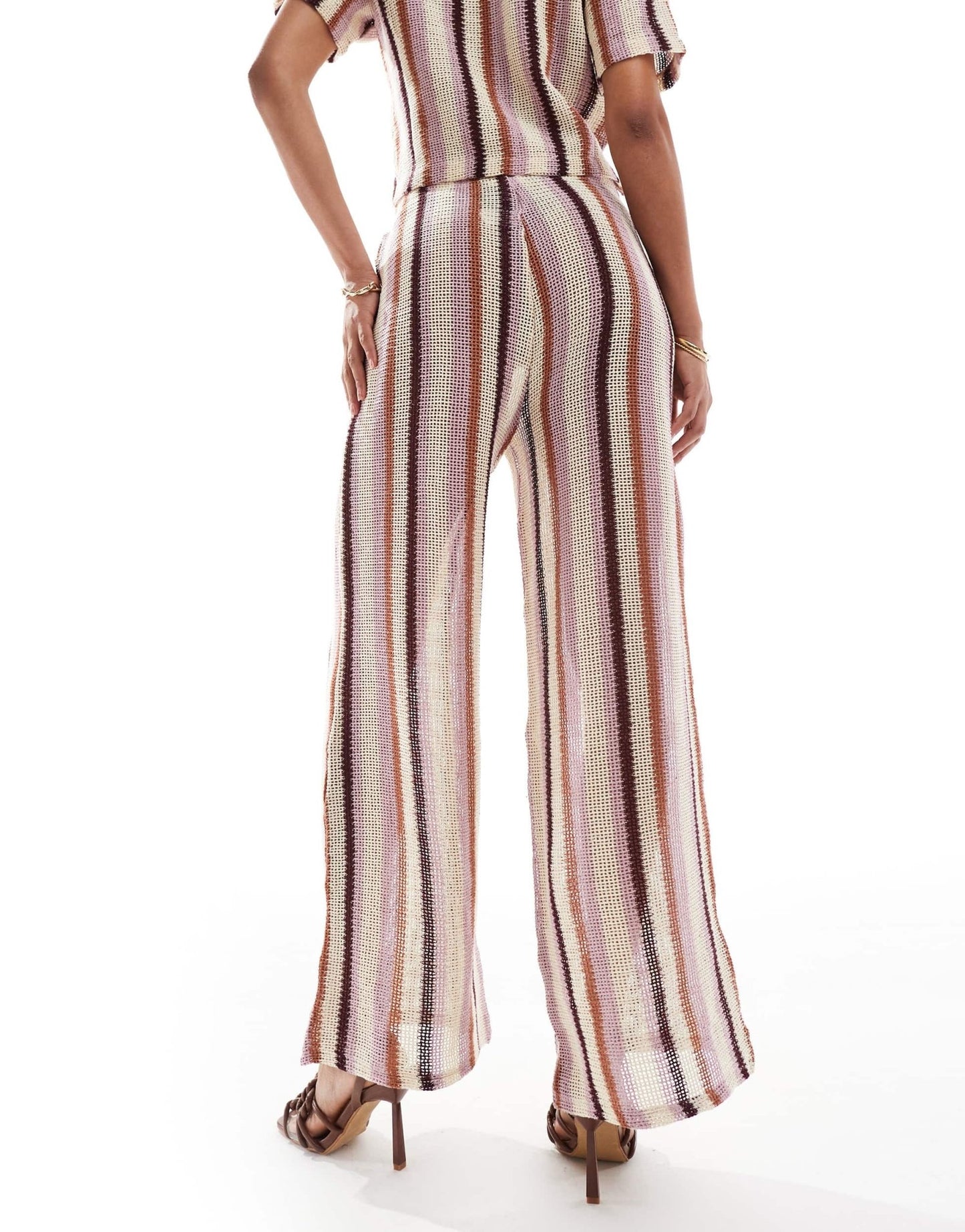 River Island stripe knitted wide leg trouser co - ord in mid pink - ASOS Sample Sale EU Store