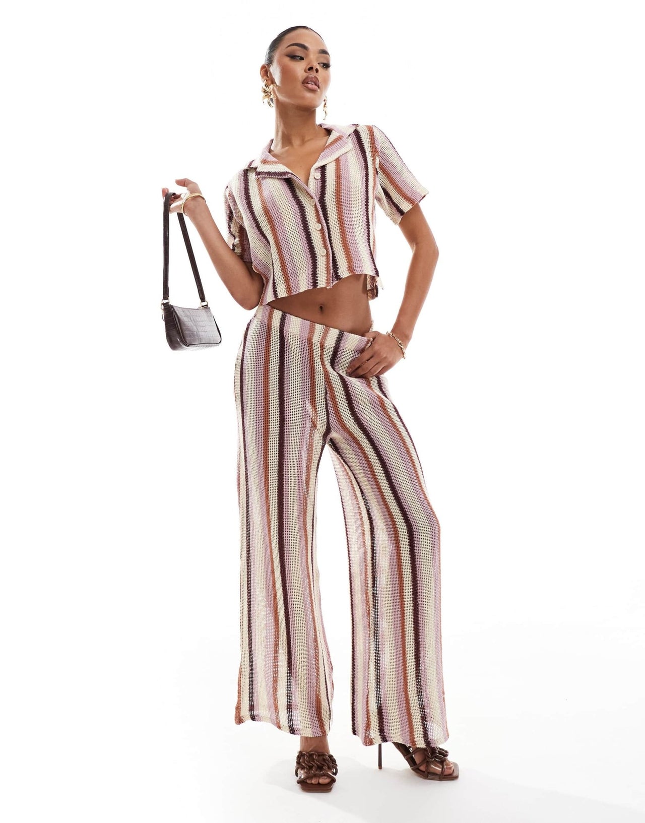 River Island stripe knitted wide leg trouser co - ord in mid pink - ASOS Sample Sale EU Store