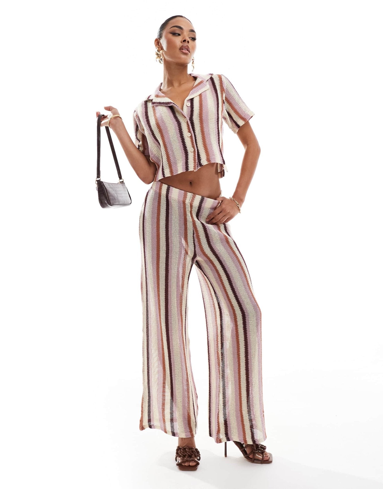 River Island stripe knitted wide leg trouser co - ord in mid pink - ASOS Sample Sale EU Store