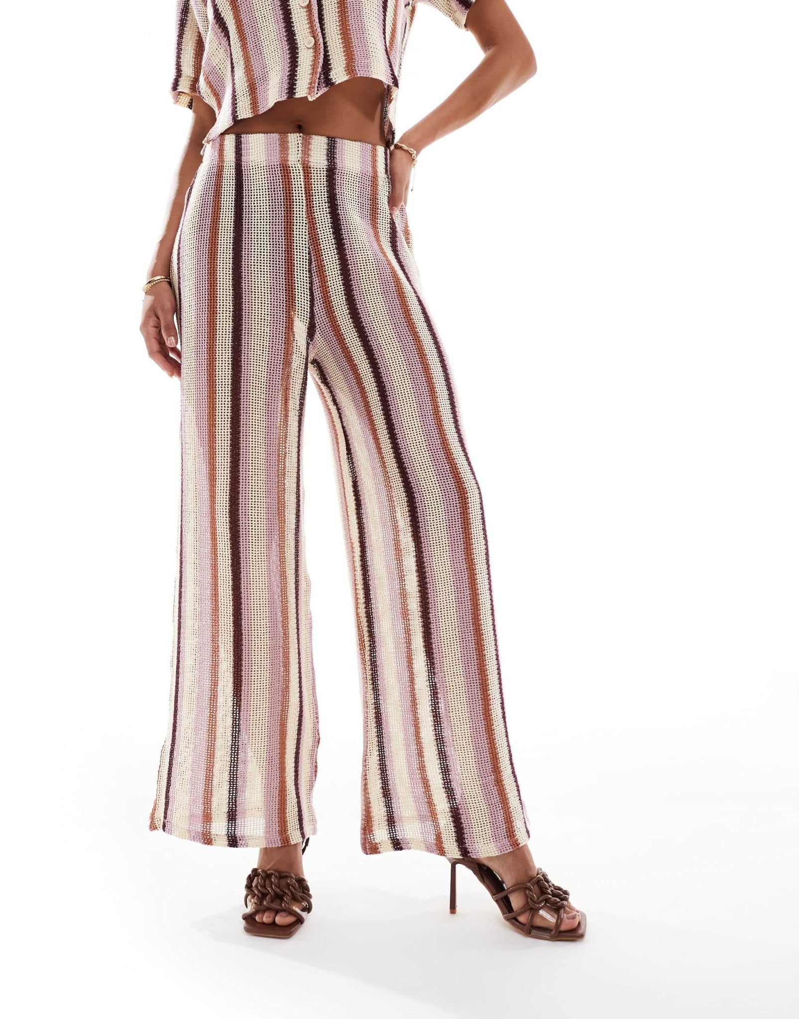 River Island stripe knitted wide leg trouser co - ord in mid pink - ASOS Sample Sale EU Store