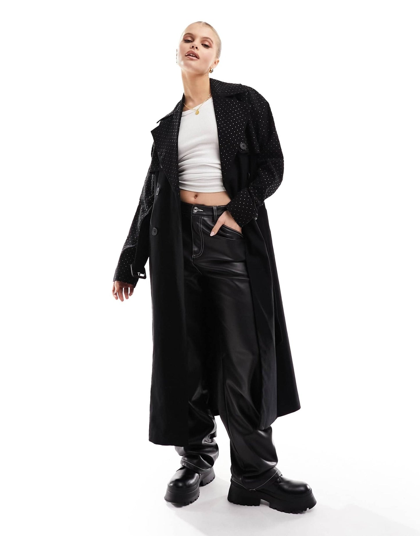 River Island studded trench coat in black - ASOS Sample Sale EU Store