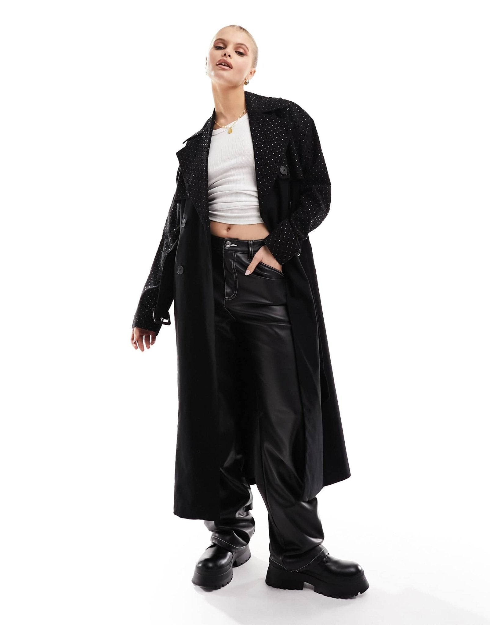 River Island studded trench coat in black - ASOS Sample Sale EU Store