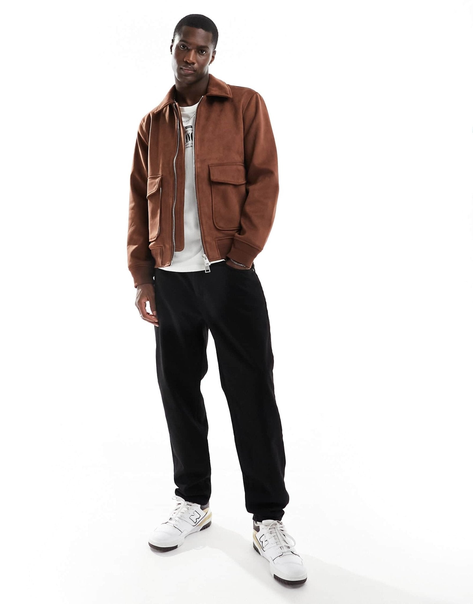 River Island suedette bomber jacket in brown - ASOS Sample Sale EU Store