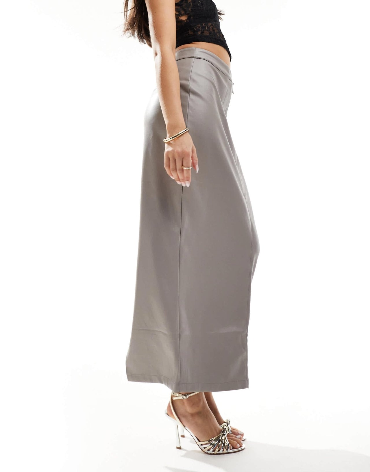 River Island tailored faux leather midaxi skirt in light grey - ASOS Sample Sale EU Store