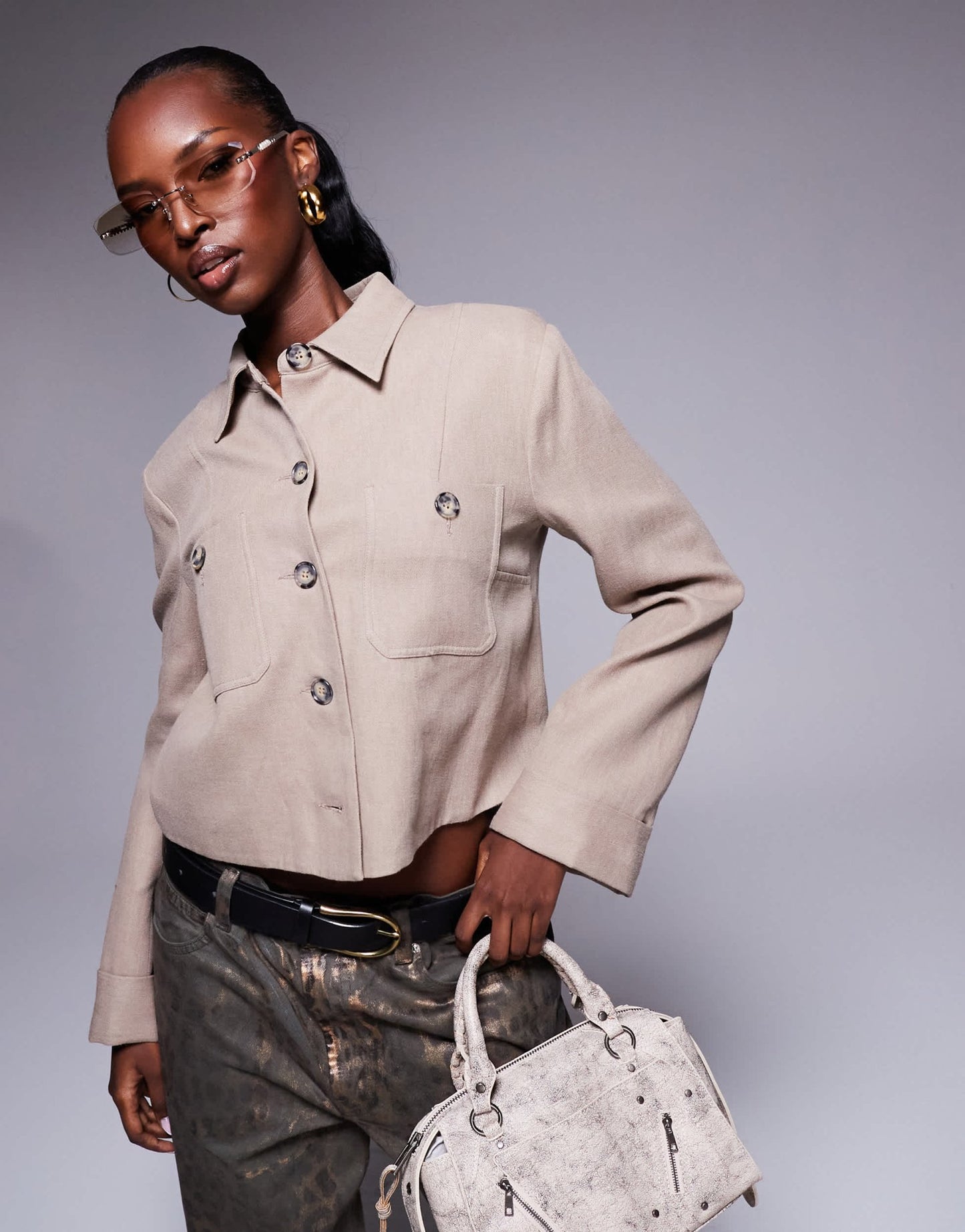 River Island tailored linen overshirt in beige - ASOS Sample Sale EU Store