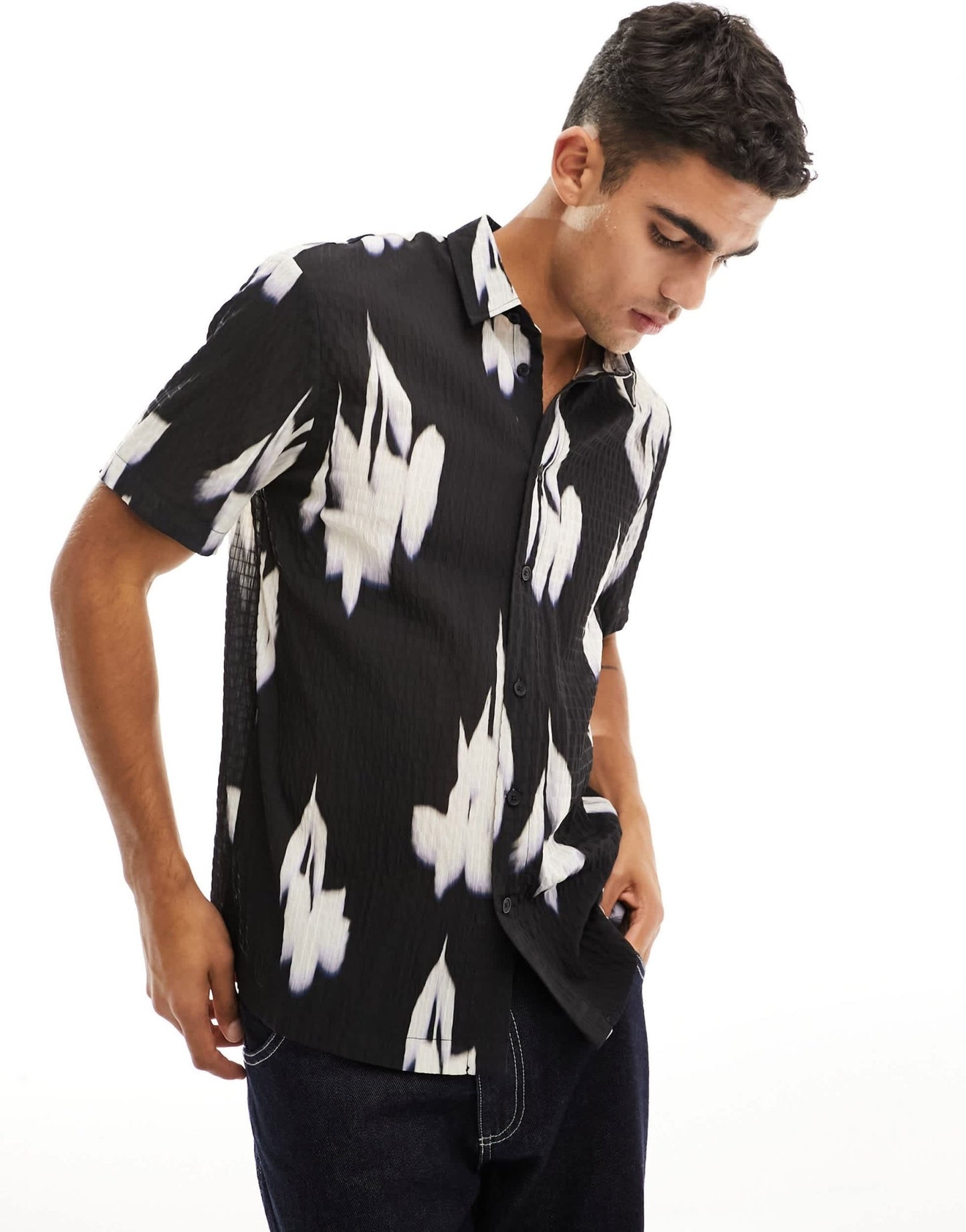 River Island texture blurred shirt in black - ASOS Sample Sale EU Store
