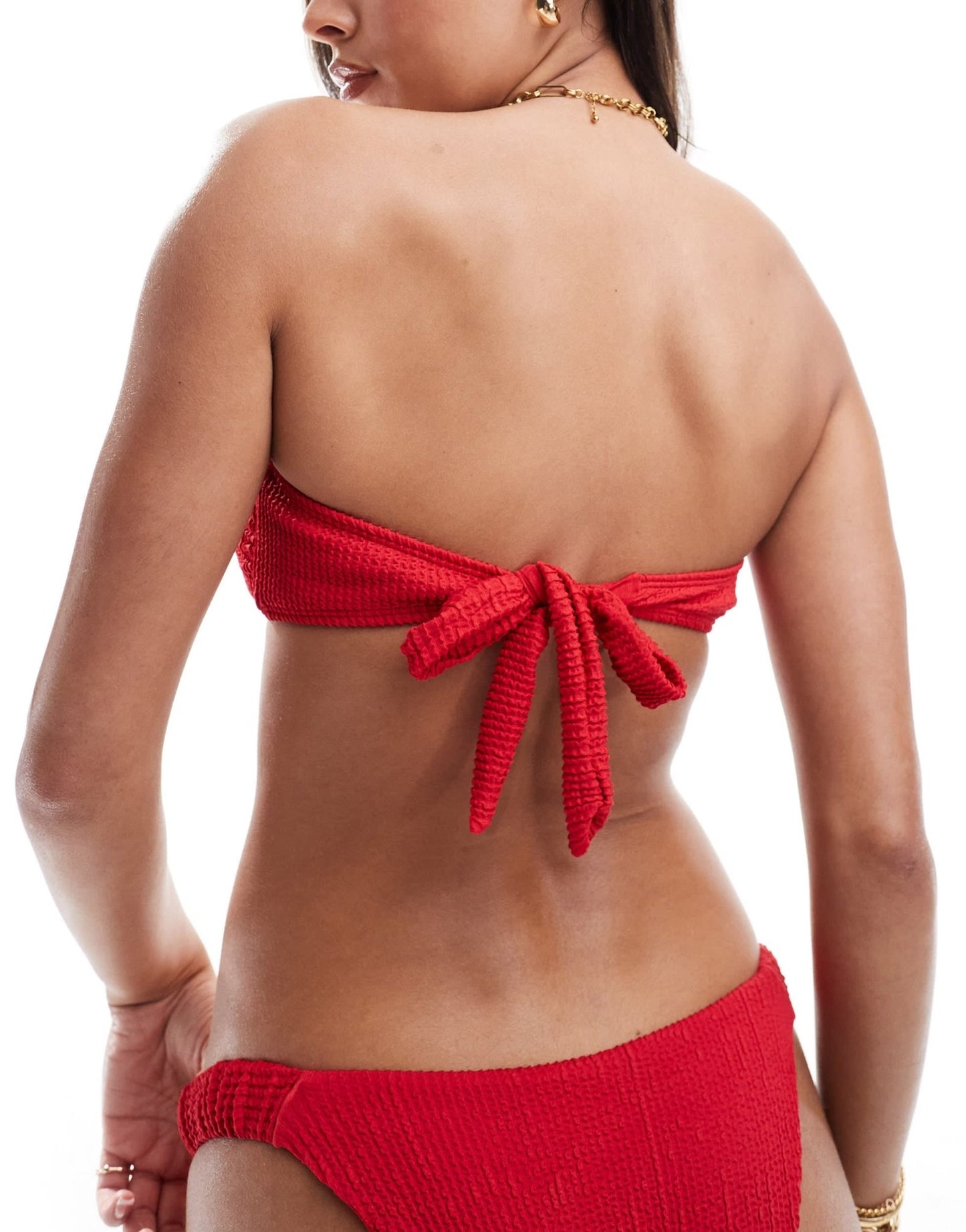 River Island textured bandeau bikini top in bright red - ASOS Sample Sale EU Store