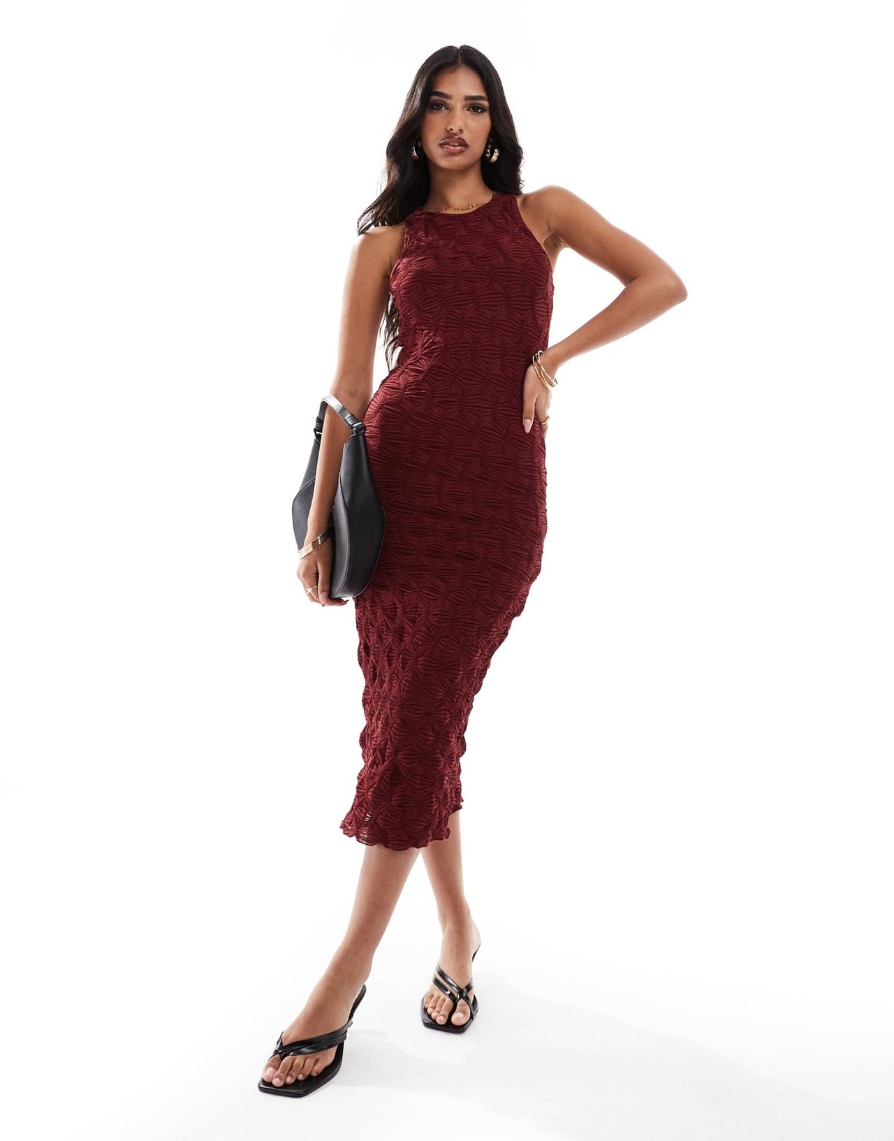 River Island textured halterneck midi dress in dark red - ASOS Sample Sale EU Store