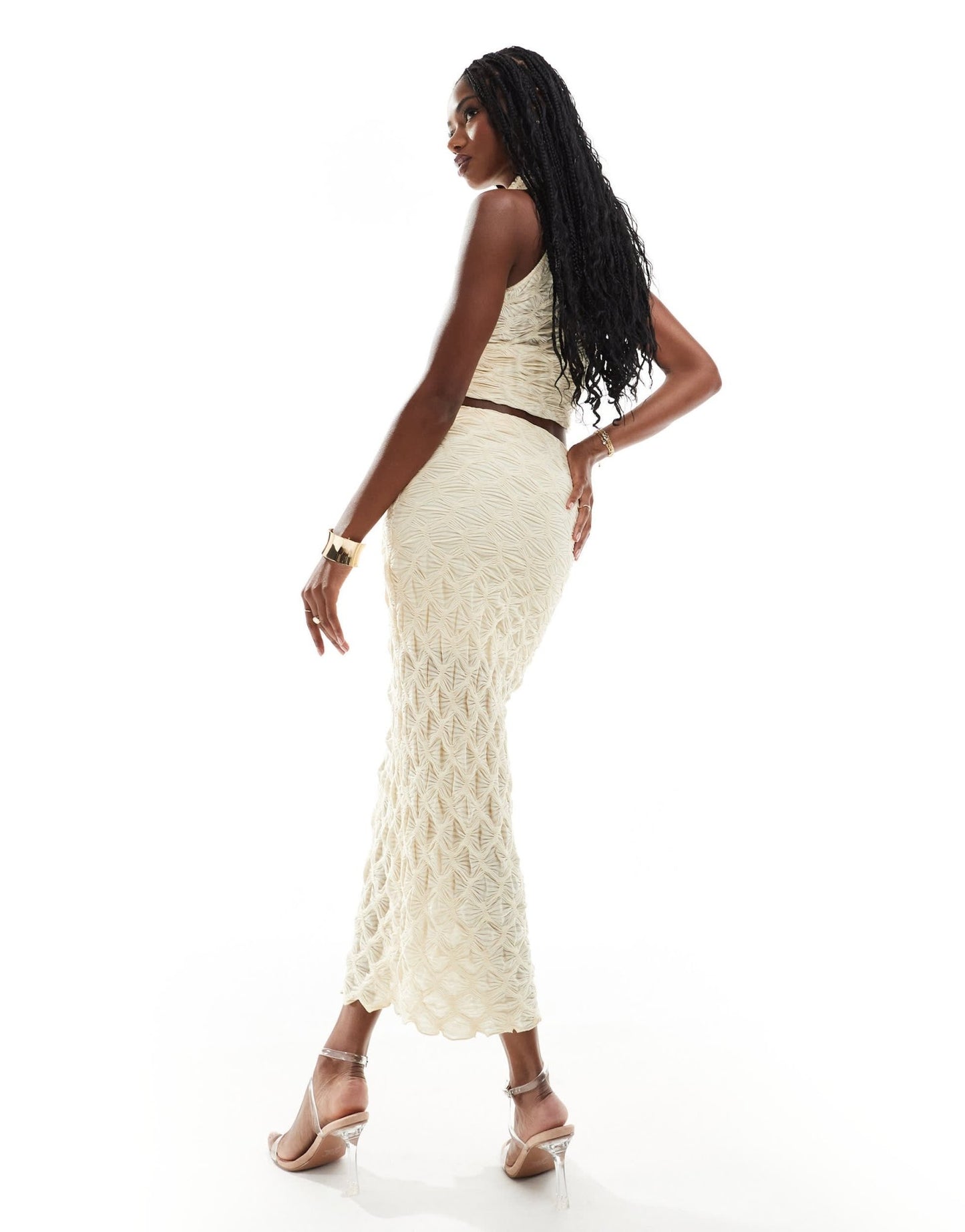 River Island textured midi skirt in cream - ASOS Sample Sale EU Store