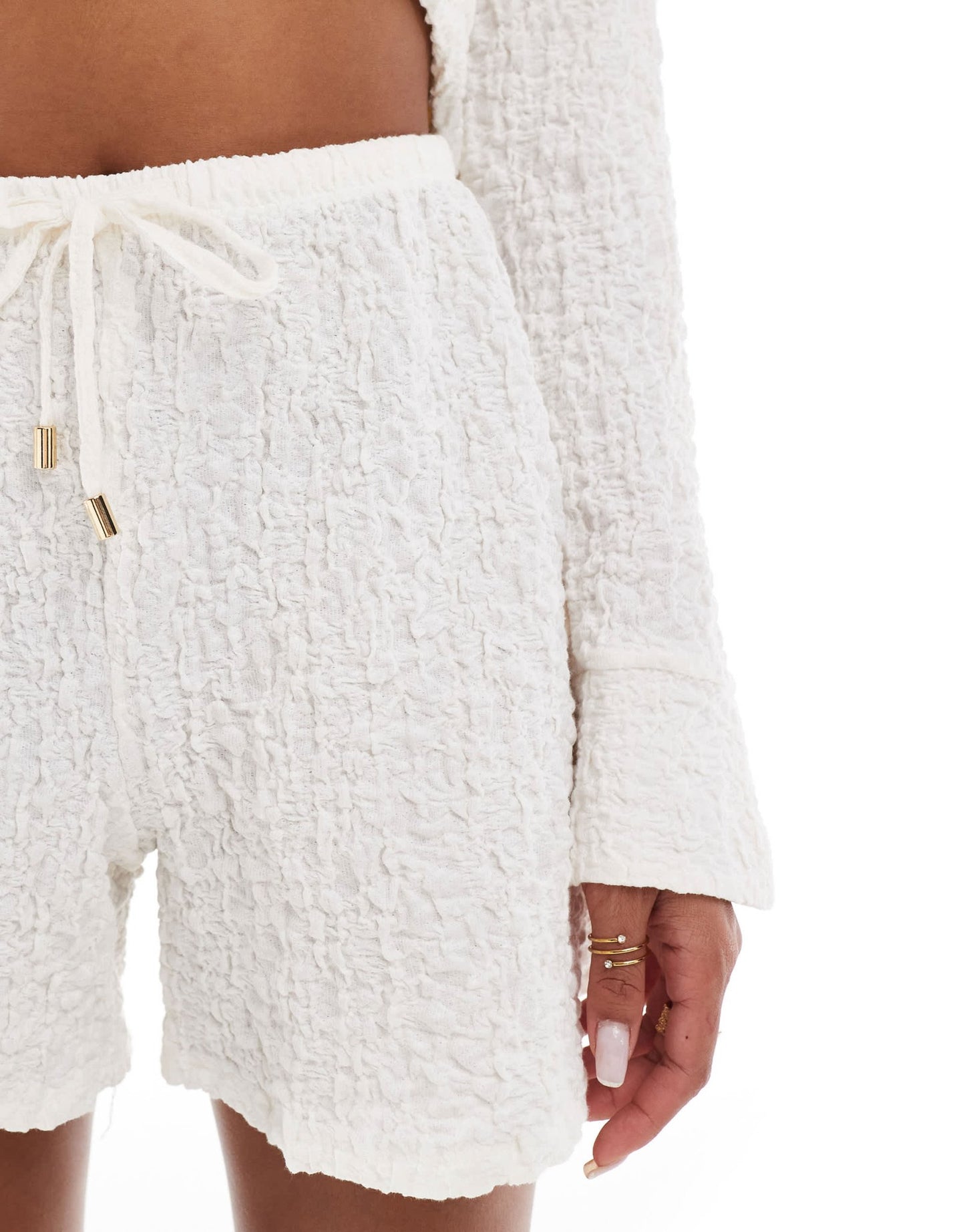 River Island textured pull on short co - ord in cream - ASOS Sample Sale EU Store