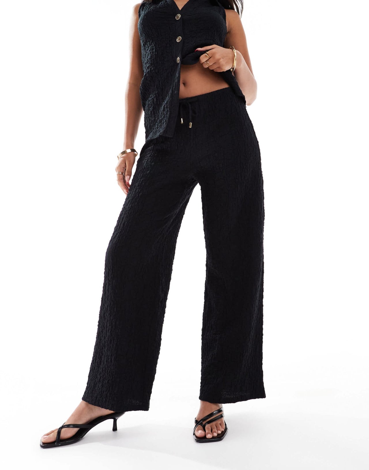 River Island textured wide leg trouser co - ord in black - ASOS Sample Sale EU Store
