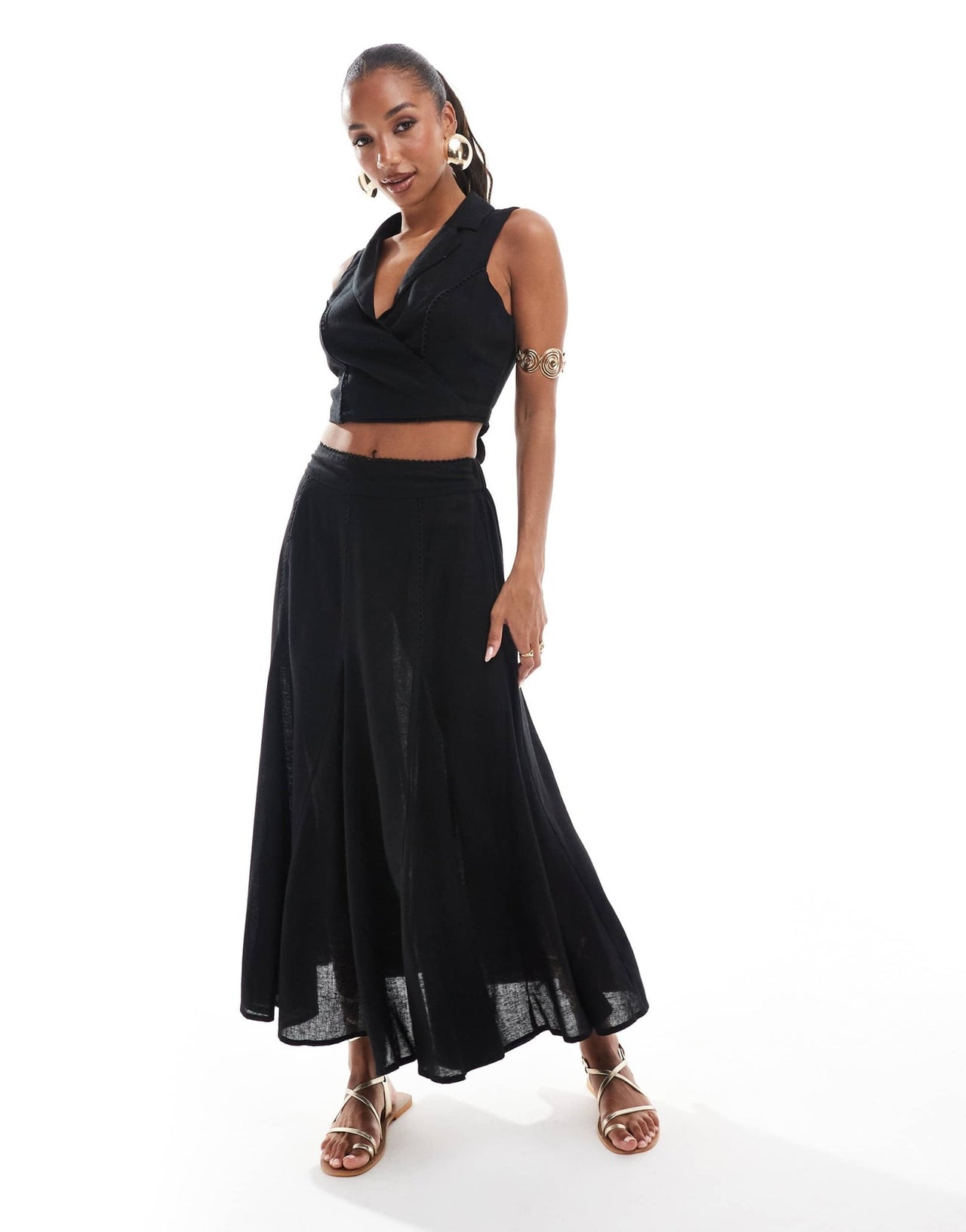 River Island tie front linen waistcoat co - ord in black - ASOS Sample Sale EU Store