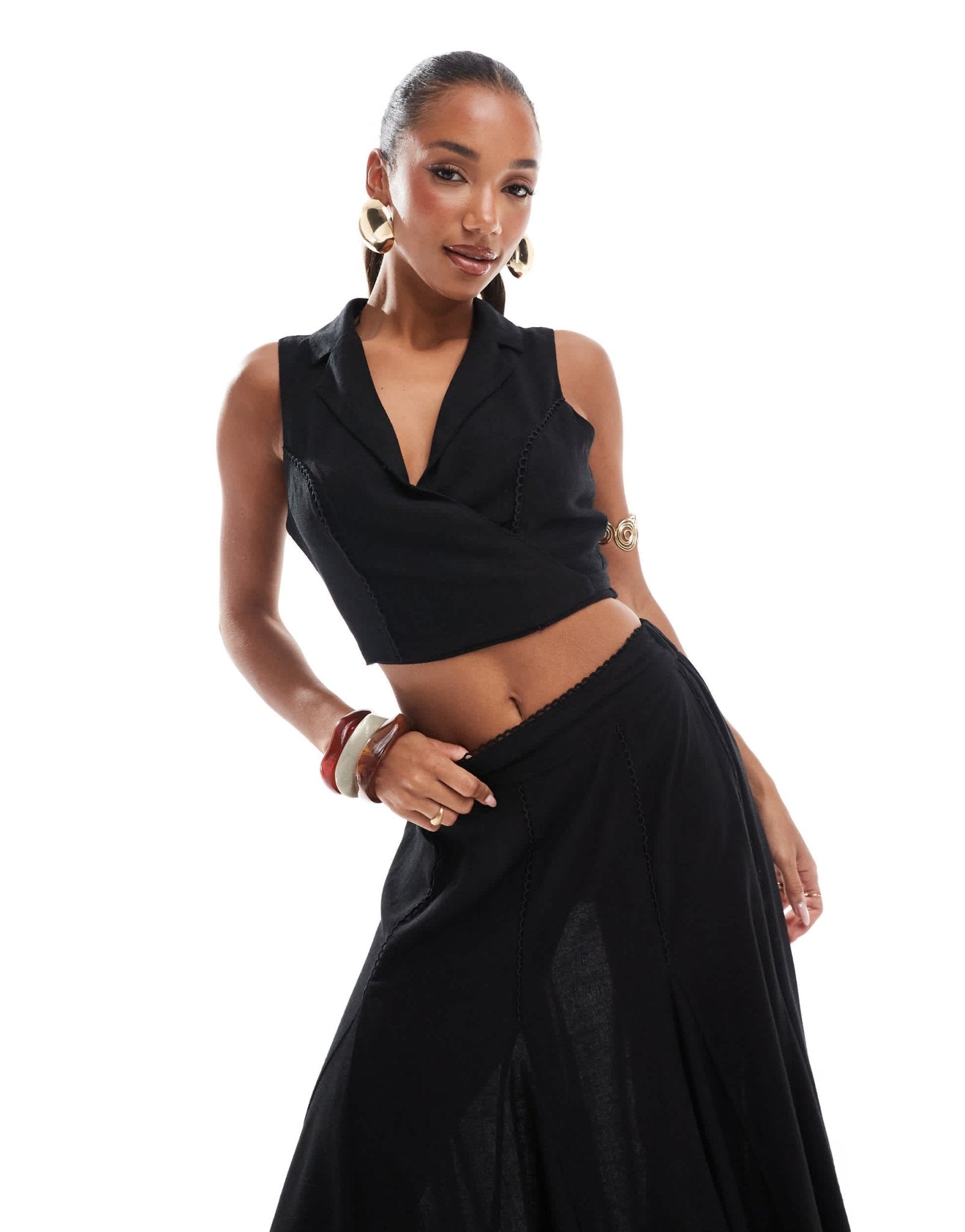 River Island tie front linen waistcoat co - ord in black - ASOS Sample Sale EU Store