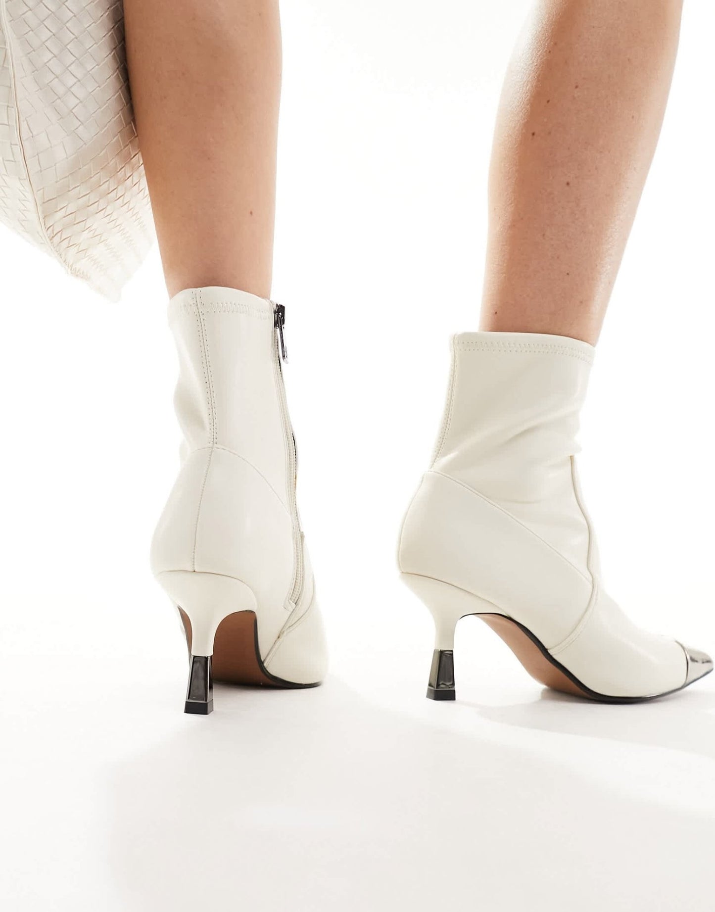 River Island tight sock boot with toe cap in cream - ASOS Sample Sale EU Store