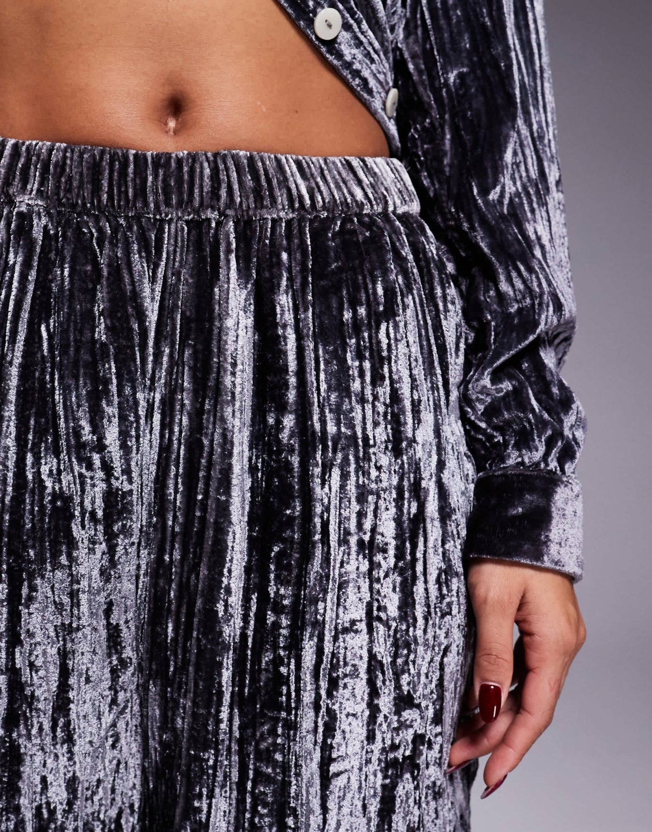 River Island velvet wide leg trouser co - ord in grey - ASOS Sample Sale EU Store