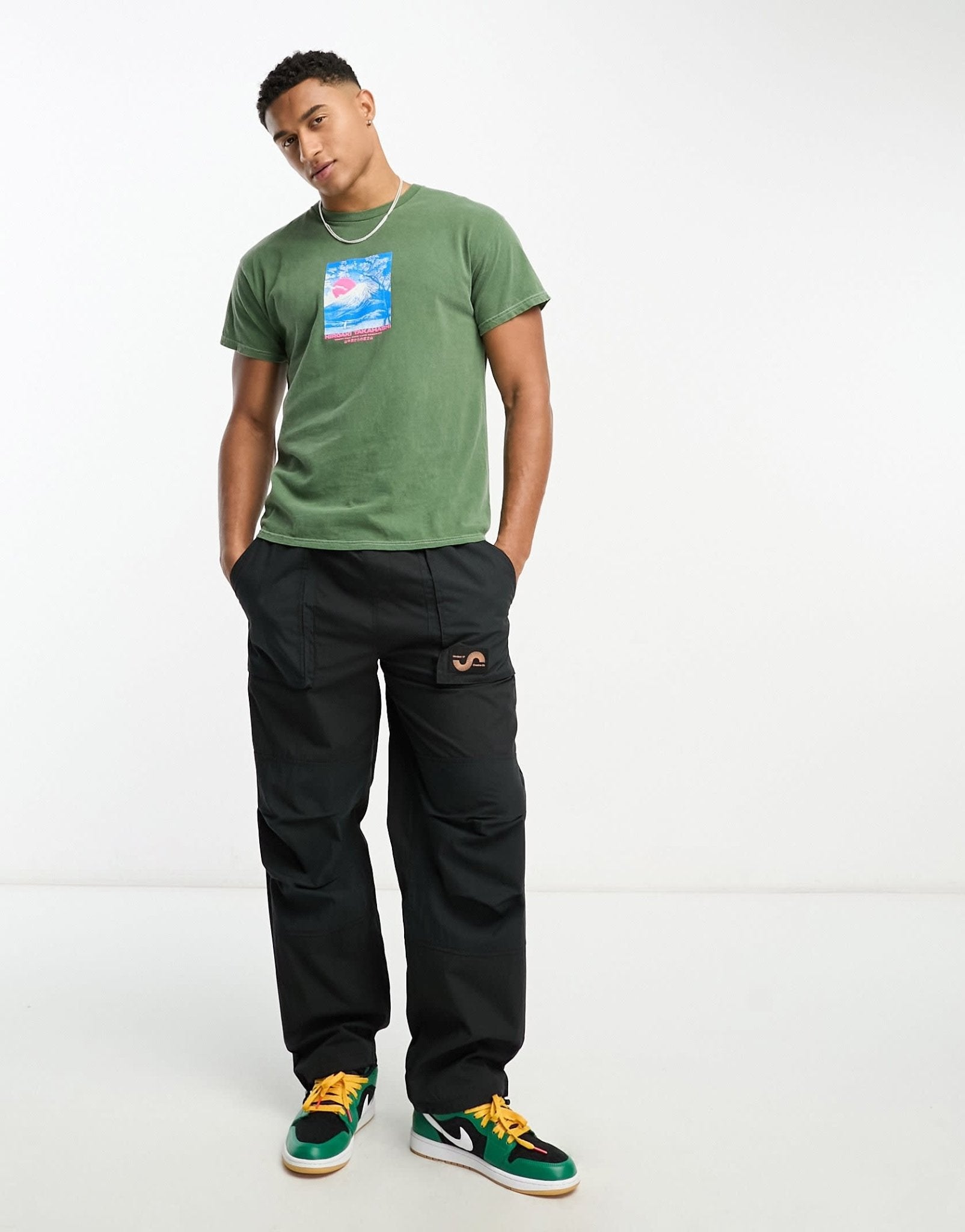 River Island washed print t-shirt in dark green - ASOS Sample Sale EU Store