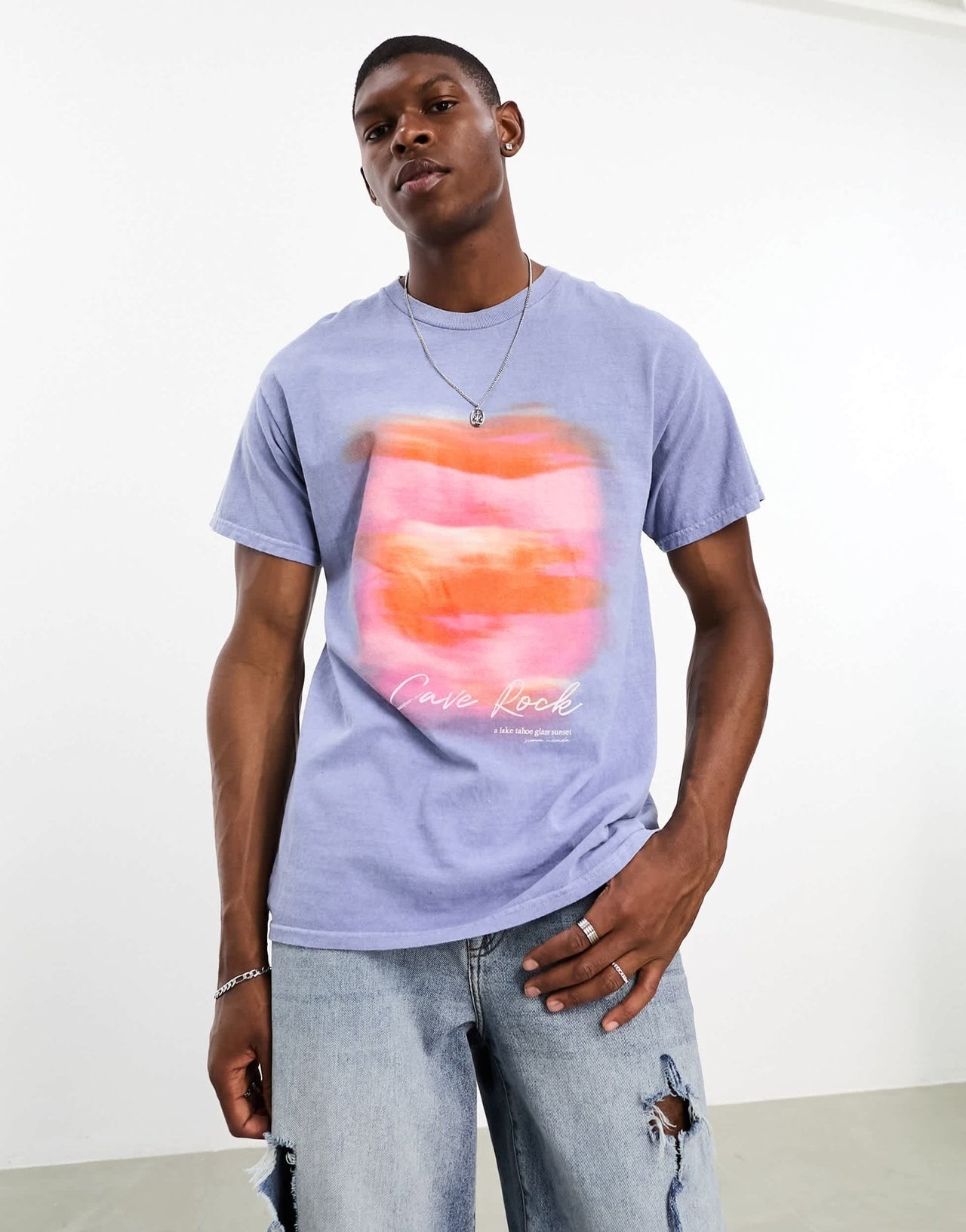 River Island washed sunset t-shirt in light blue - ASOS Sample Sale EU Store