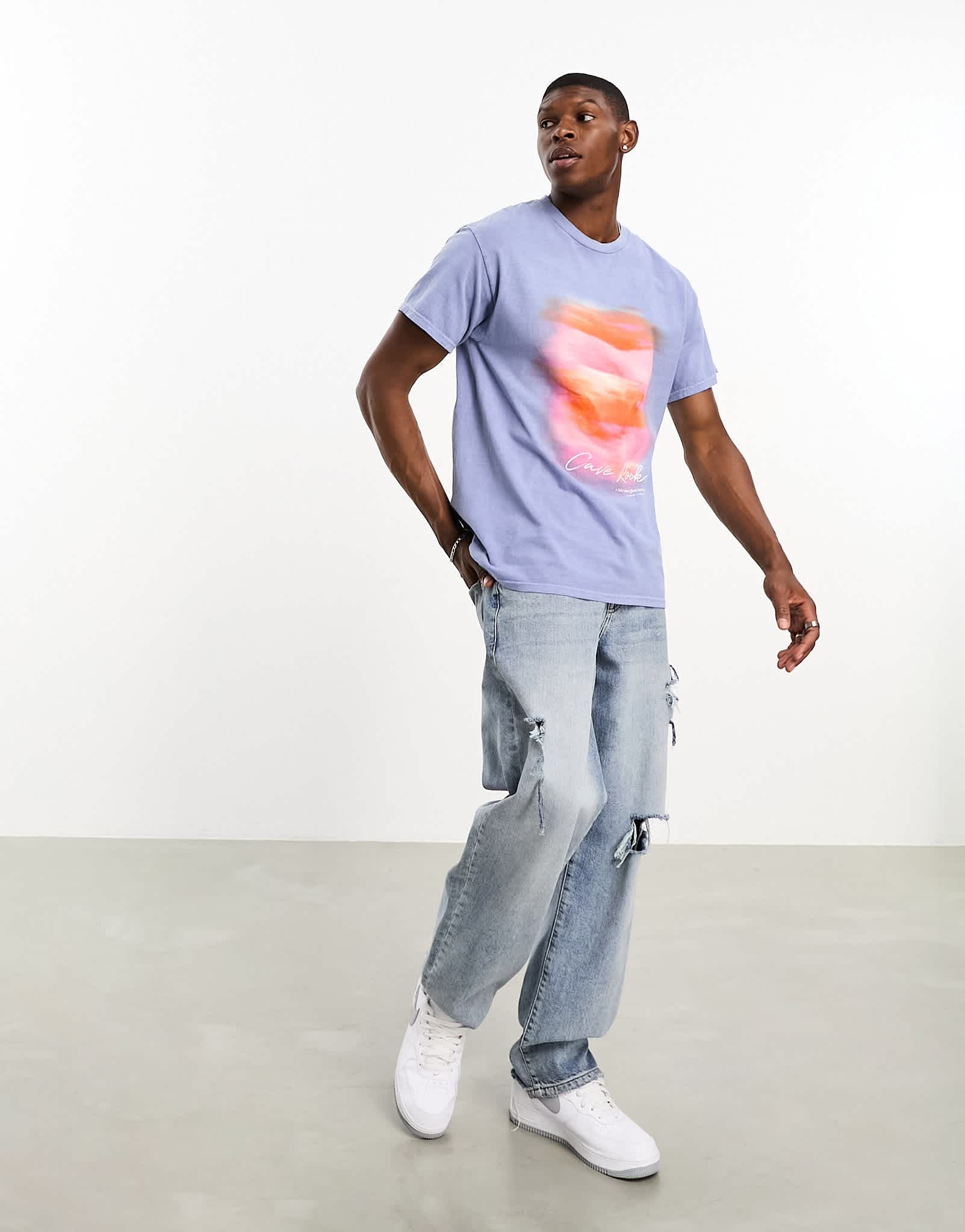 River Island washed sunset t-shirt in light blue - ASOS Sample Sale EU Store