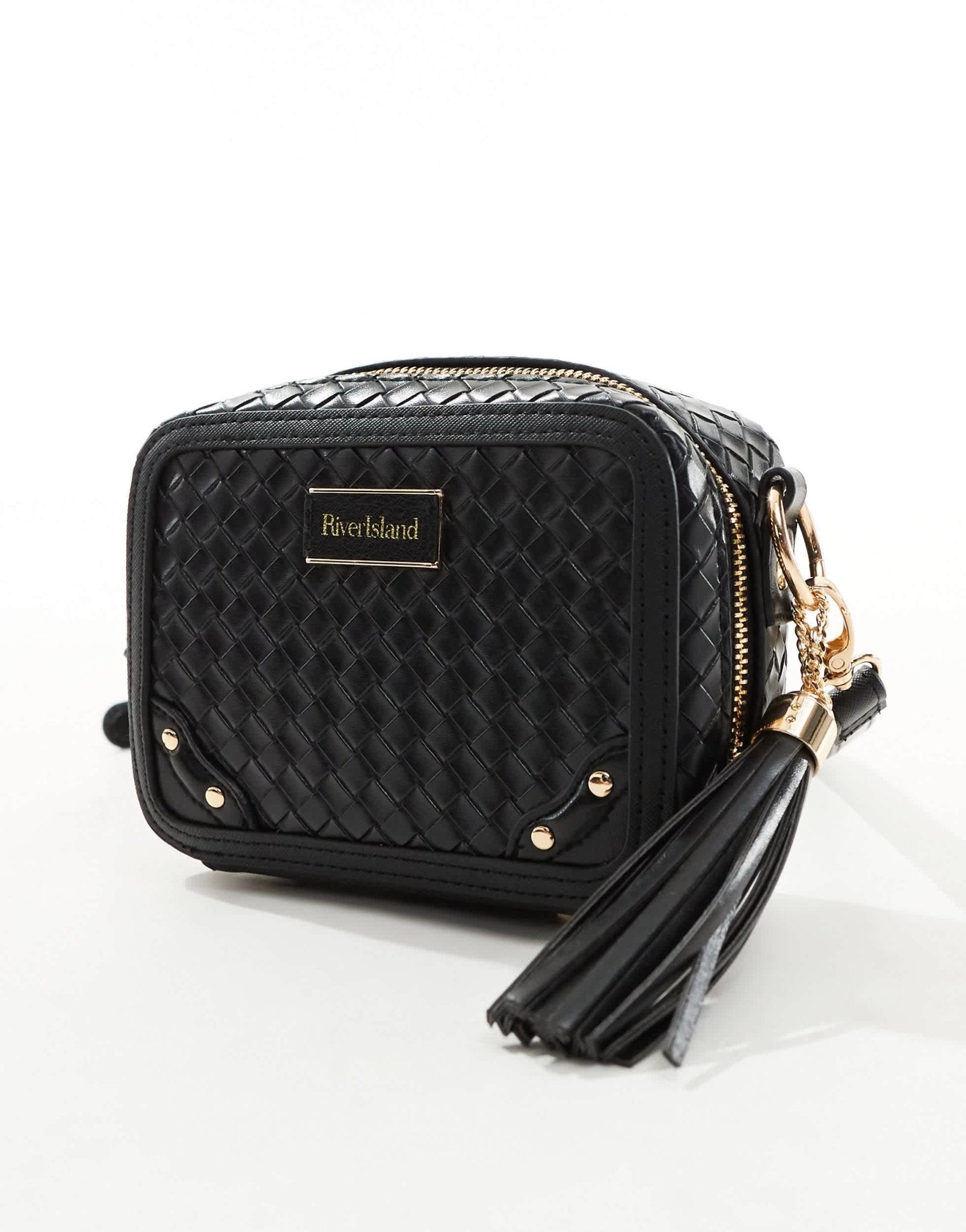 River Island weave oval cross body bag in black - ASOS Sample Sale EU Store