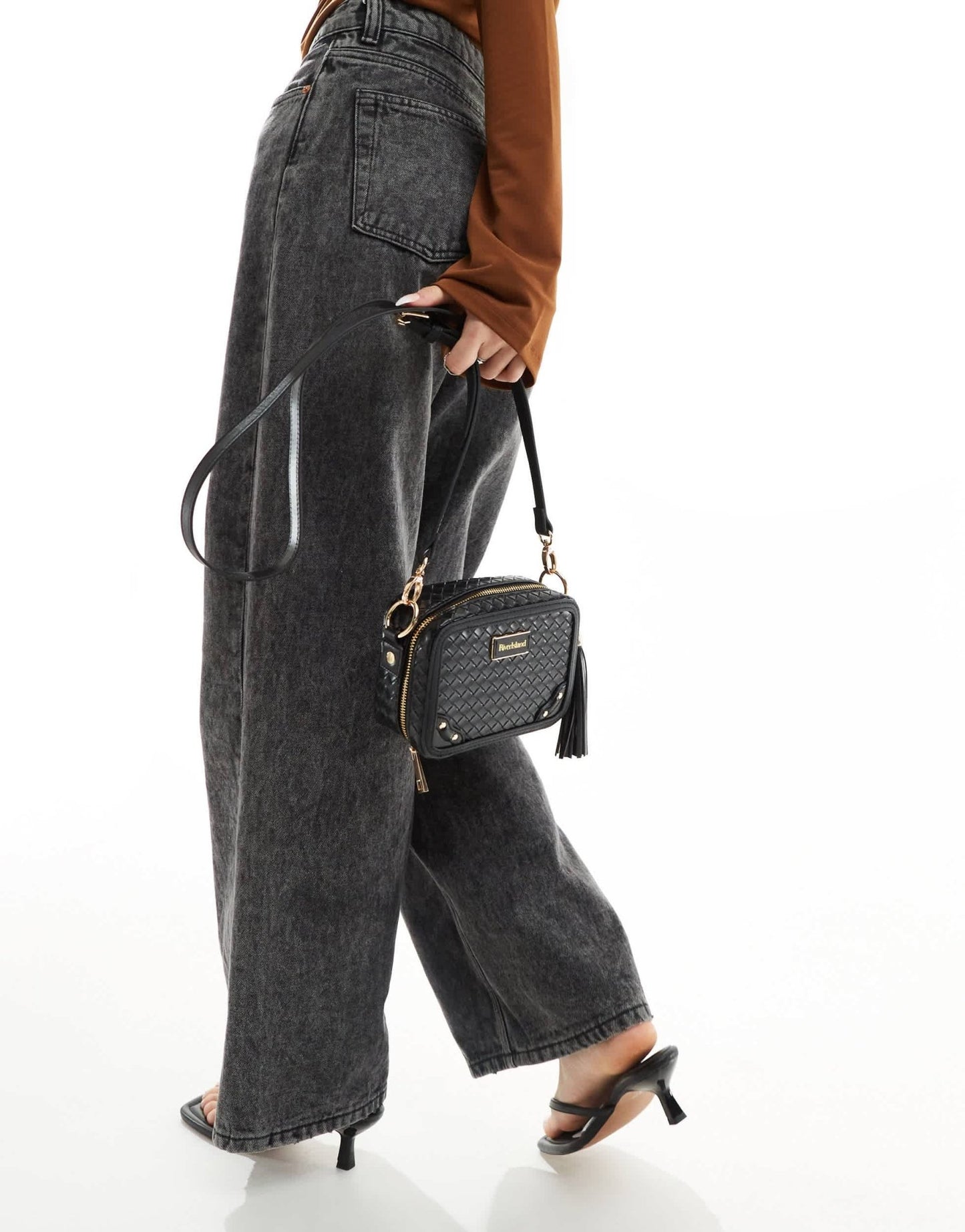 River Island weave oval cross body bag in black - ASOS Sample Sale EU Store