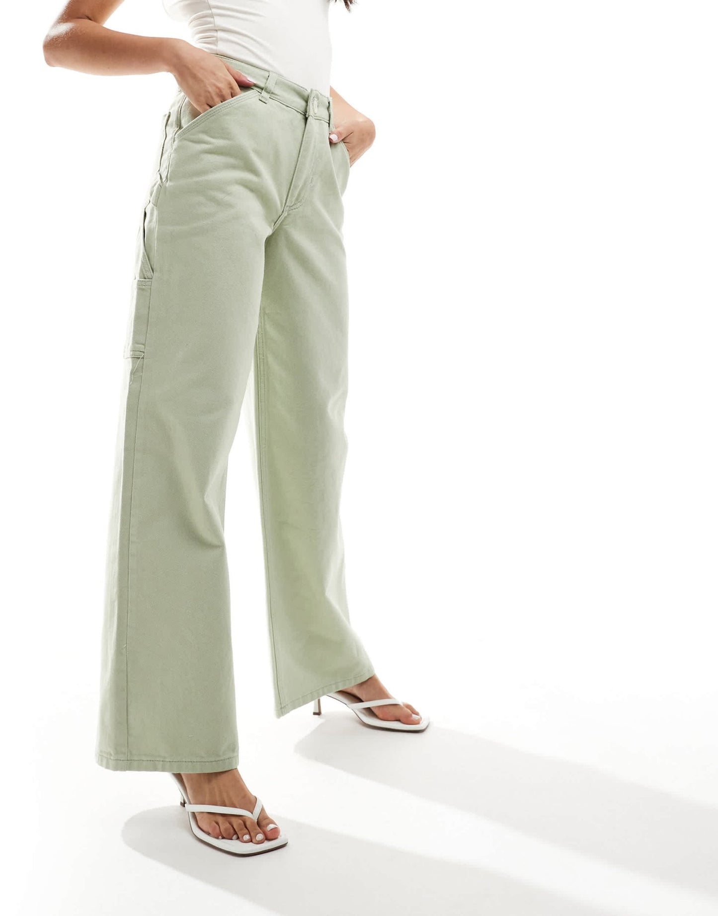 River Island wide leg jean in mid green - ASOS Sample Sale EU Store