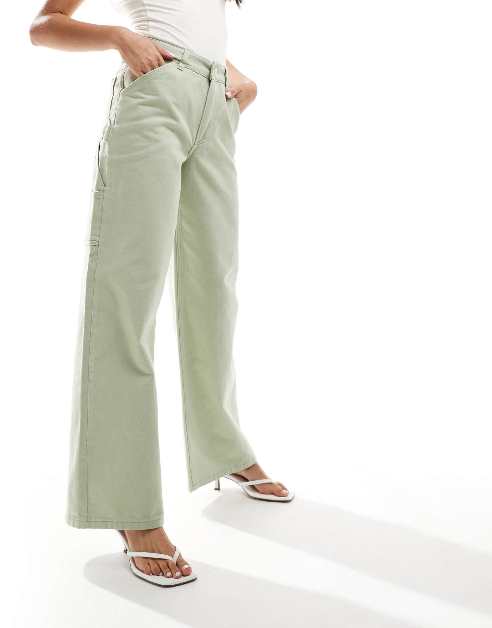 River Island wide leg jean in mid green - ASOS Sample Sale EU Store