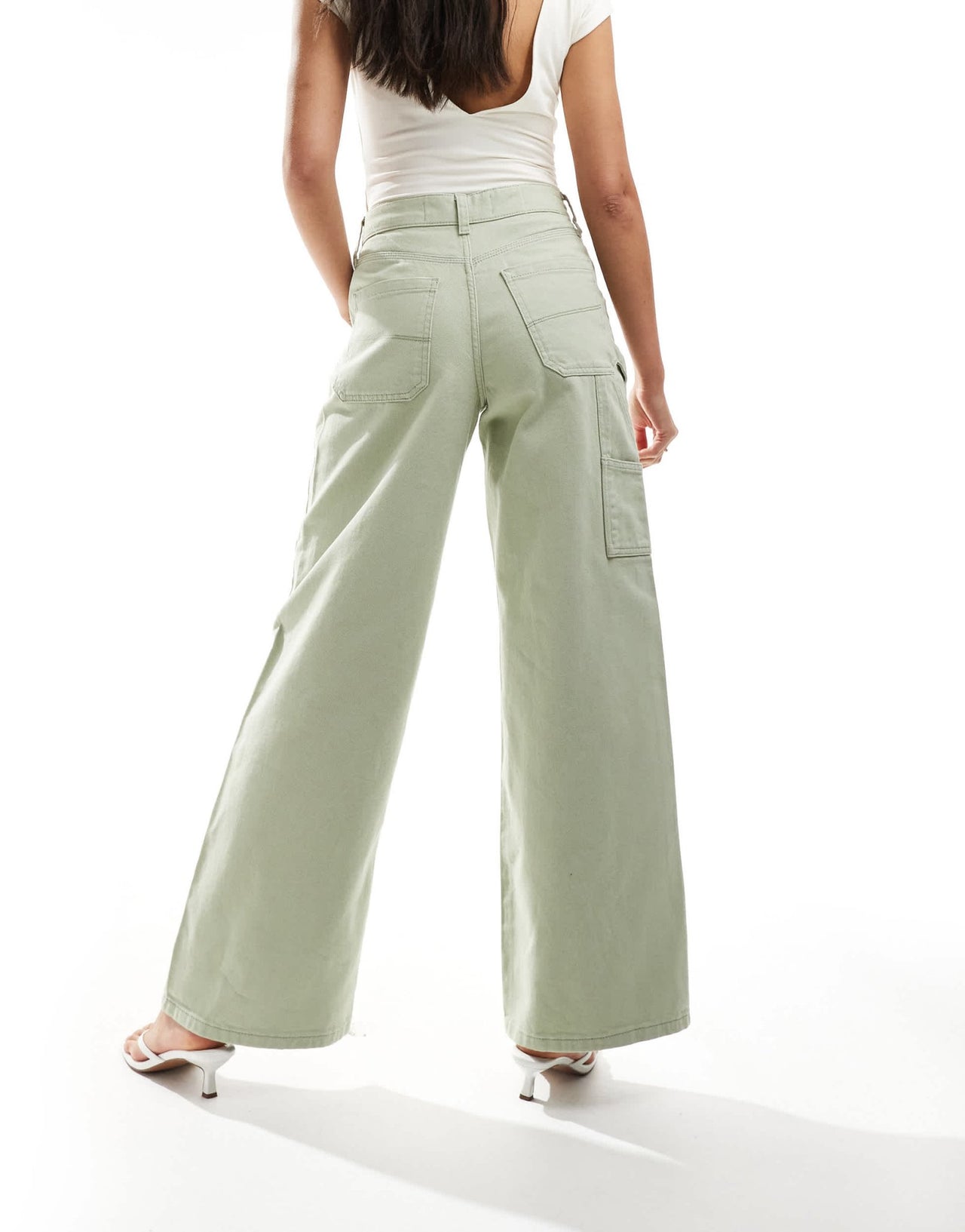 River Island wide leg jean in mid green - ASOS Sample Sale EU Store