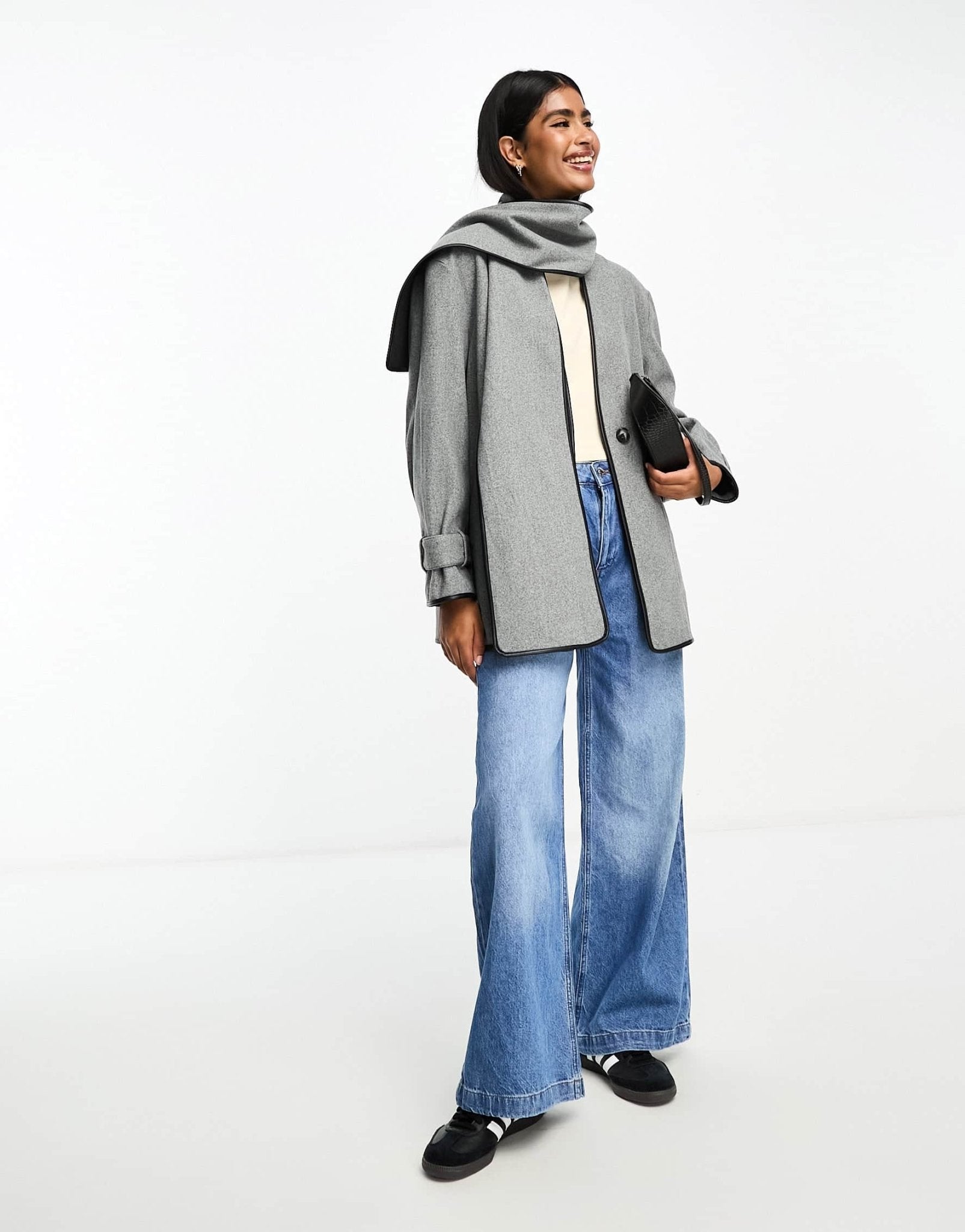 River Island wool scarf coat in mid grey - ASOS Sample Sale EU Store