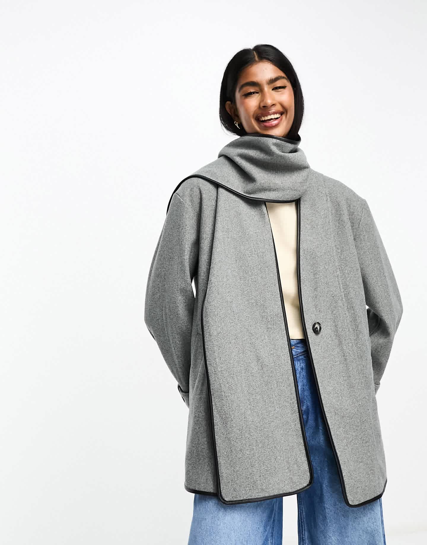 River Island wool scarf coat in mid grey - ASOS Sample Sale EU Store