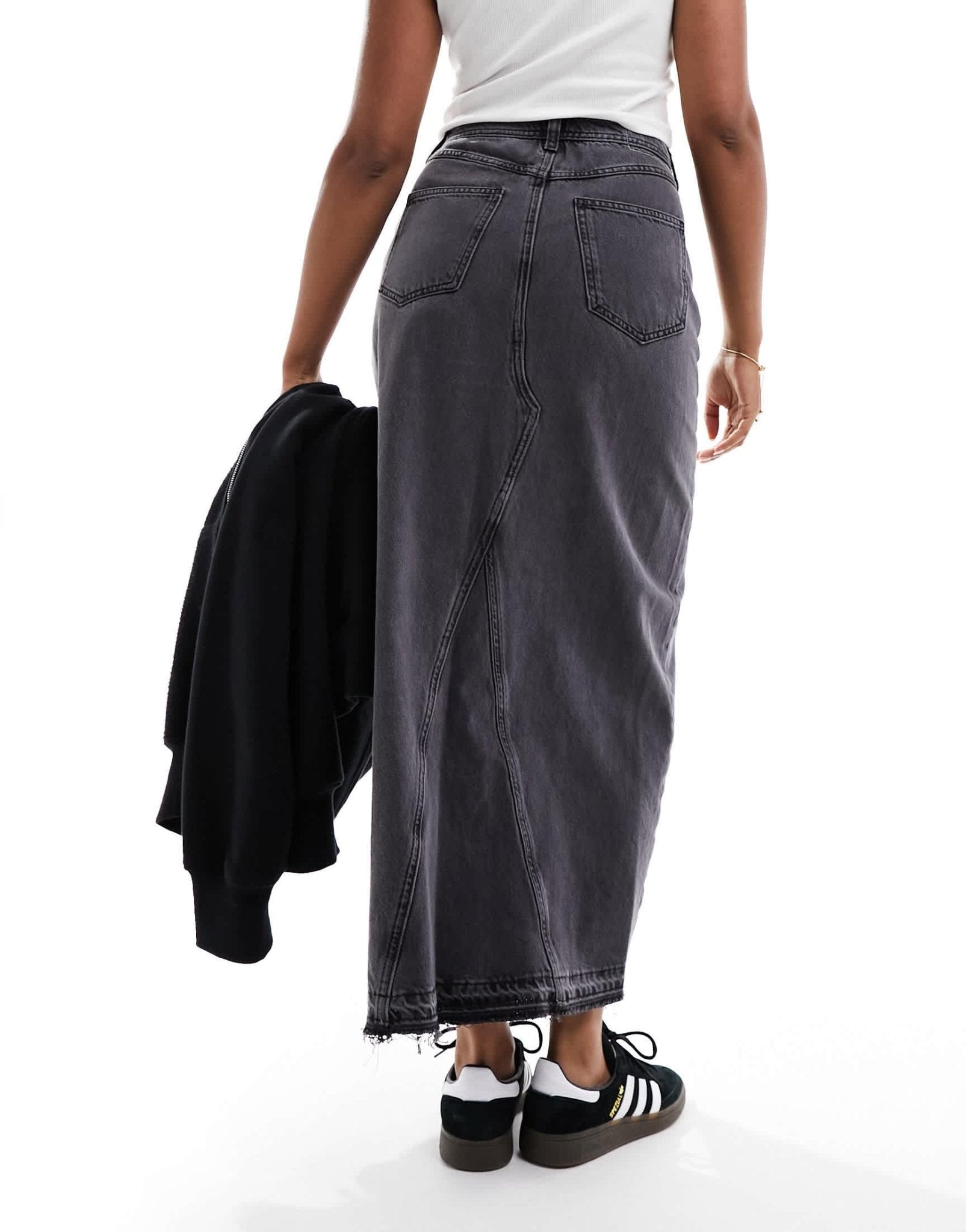 River Island wrapover waist denim maxi skirt in dark grey - ASOS Sample Sale EU Store