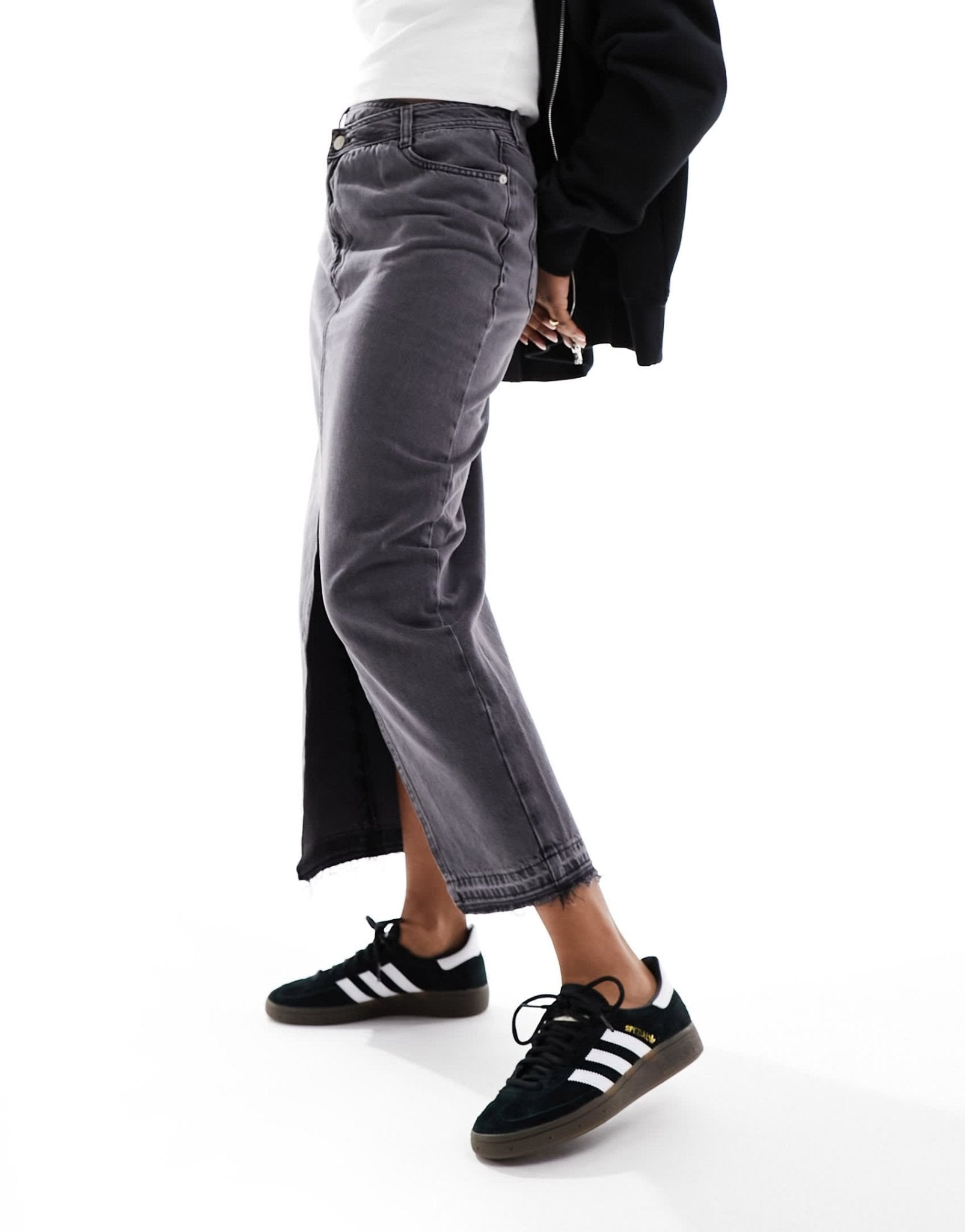 River Island wrapover waist denim maxi skirt in dark grey - ASOS Sample Sale EU Store
