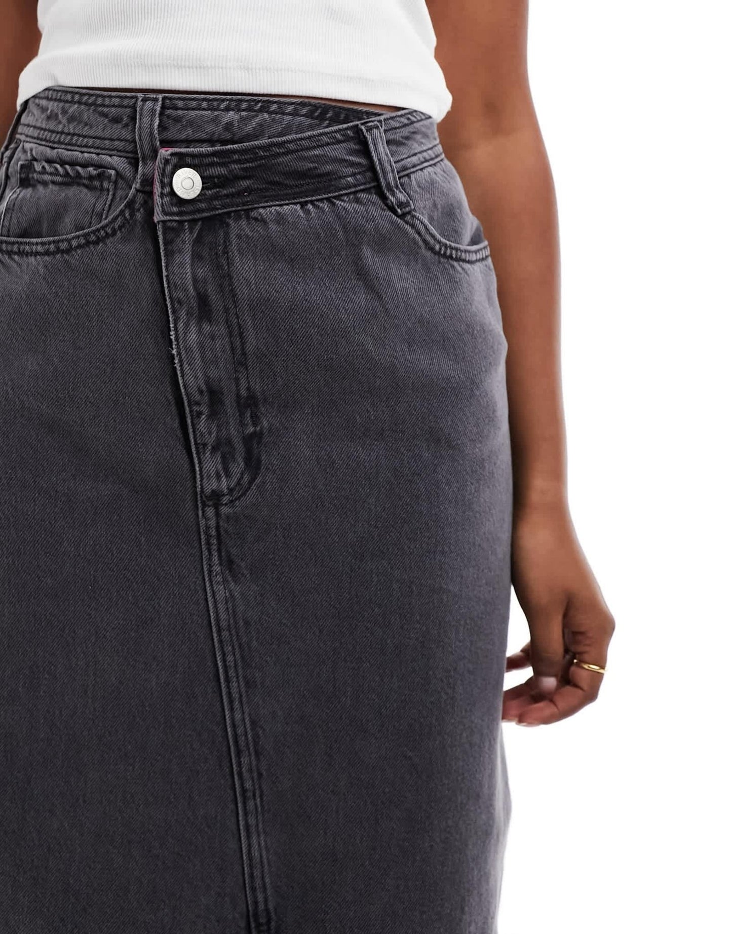 River Island wrapover waist denim maxi skirt in dark grey - ASOS Sample Sale EU Store