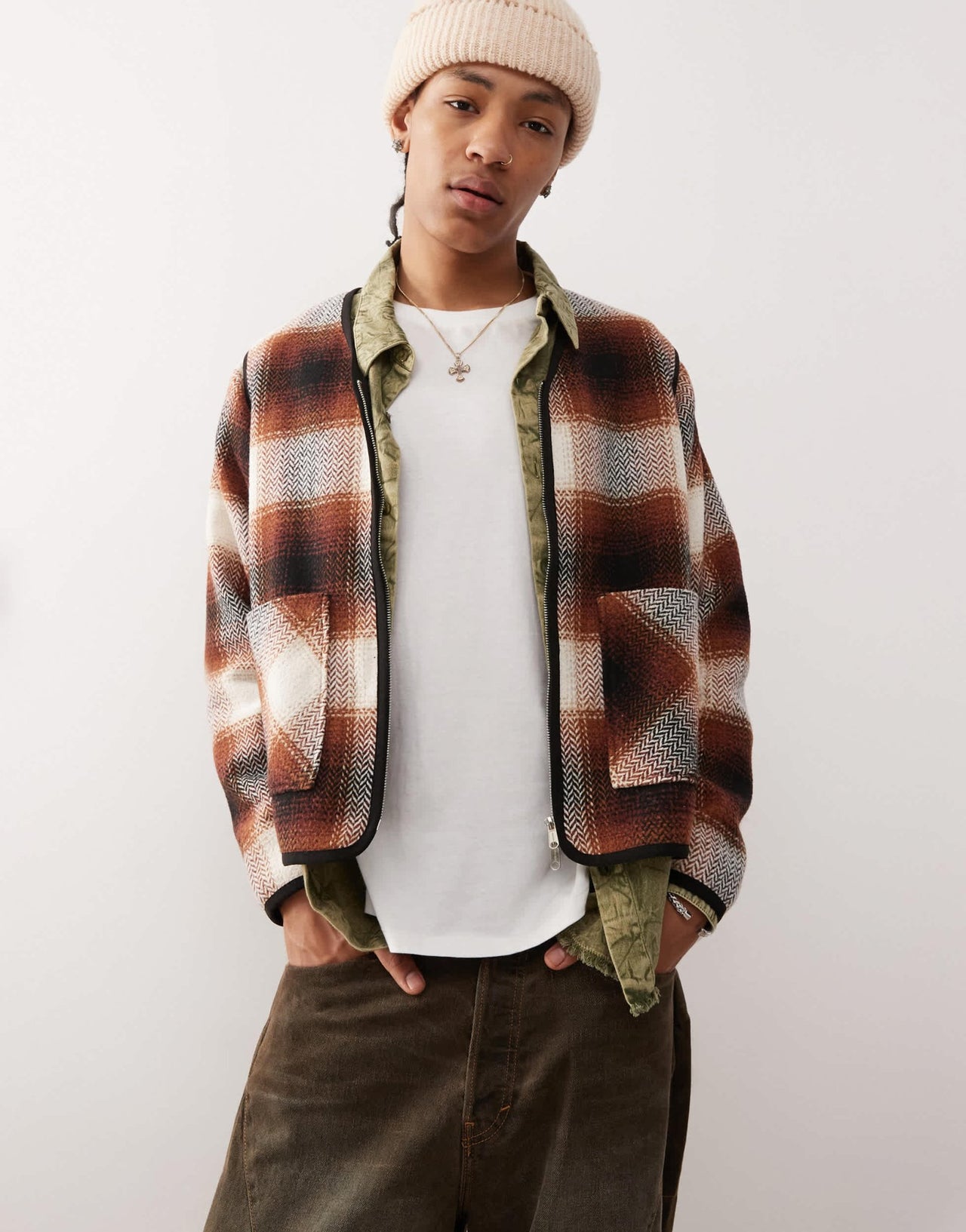 Santa Cruz check jacket with detachable arms in brown - ASOS Sample Sale EU Store
