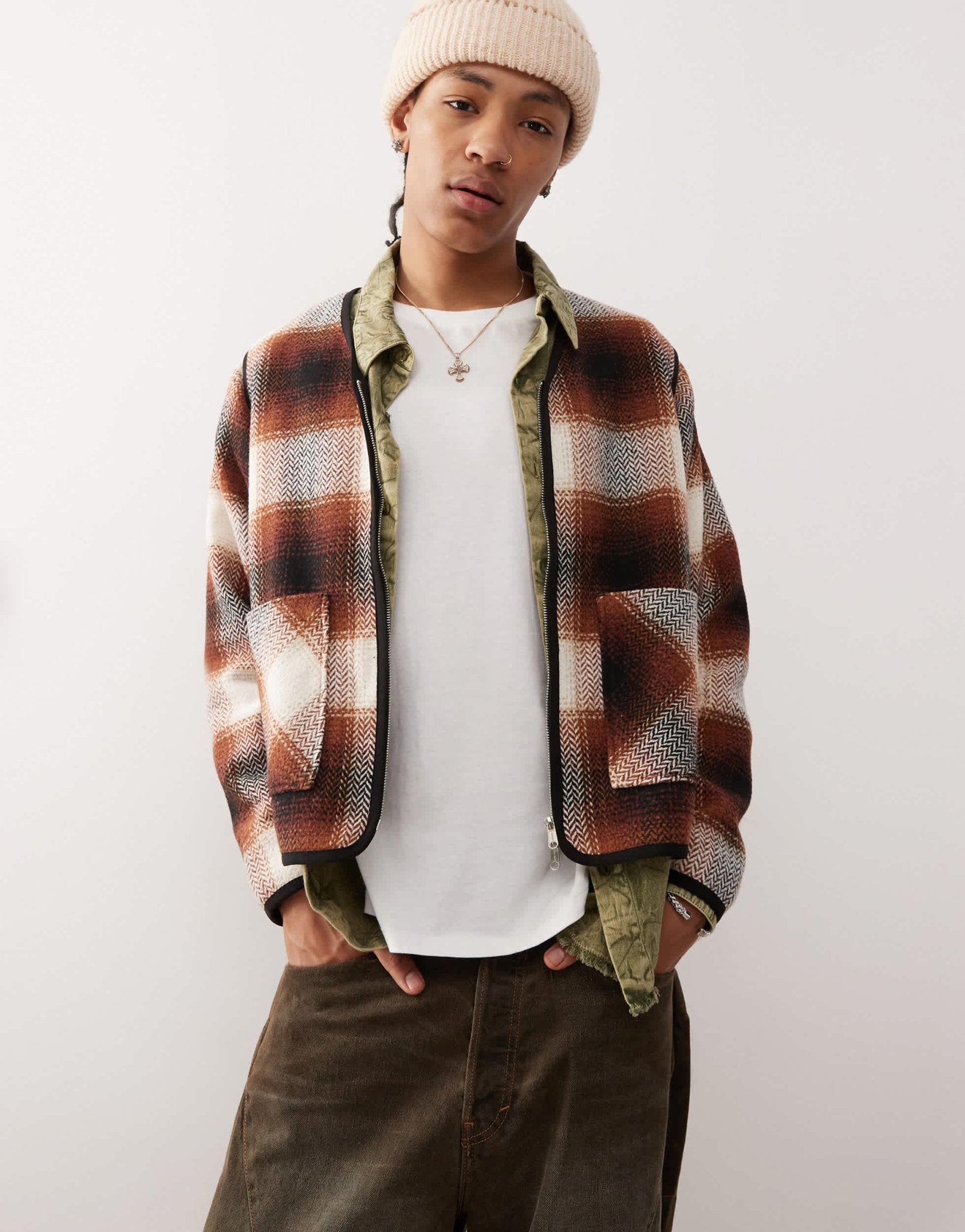 Santa Cruz check jacket with detachable arms in brown - ASOS Sample Sale EU Store