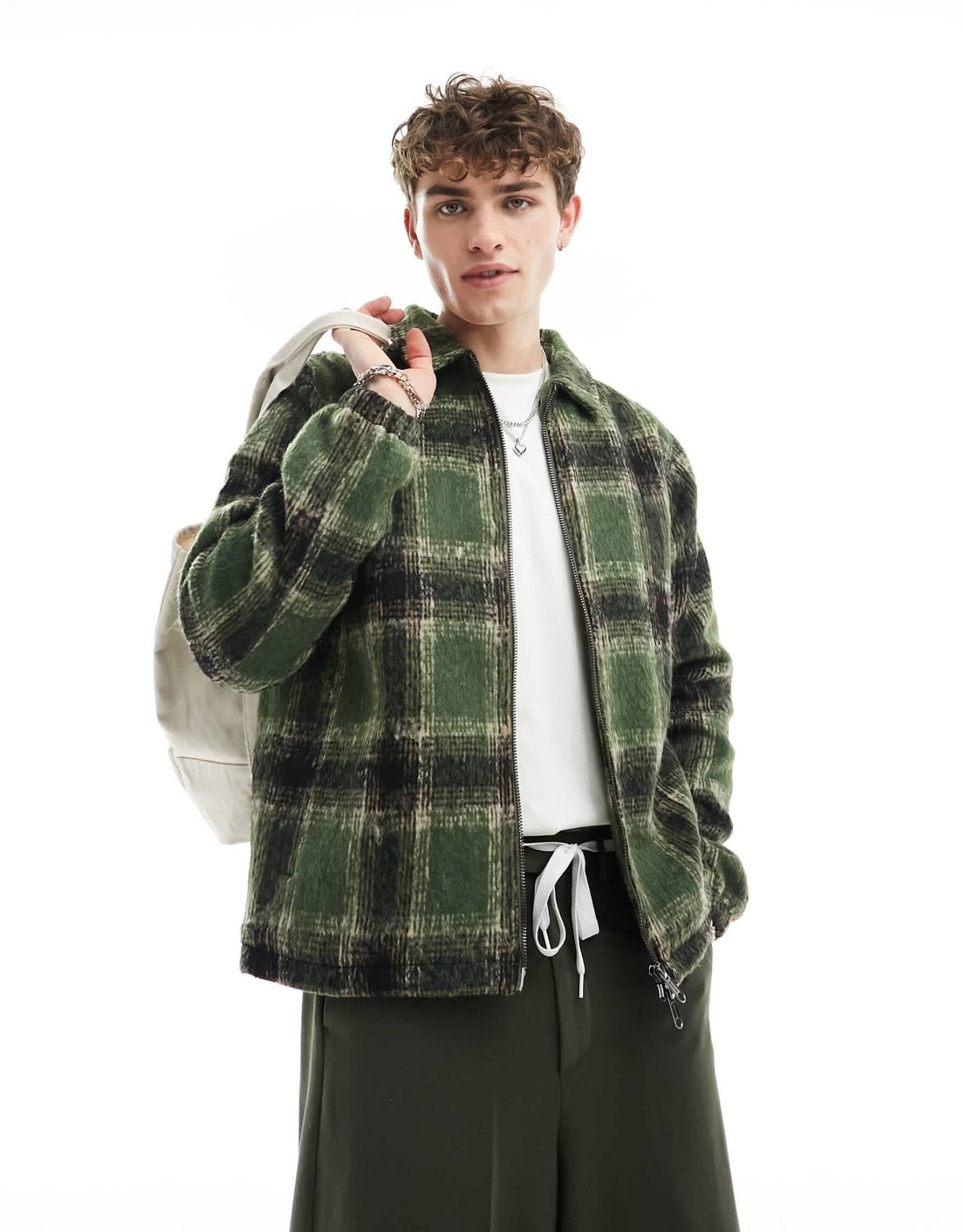 Santa Cruz hideout brushed check jacket in green and black - ASOS Sample Sale EU Store