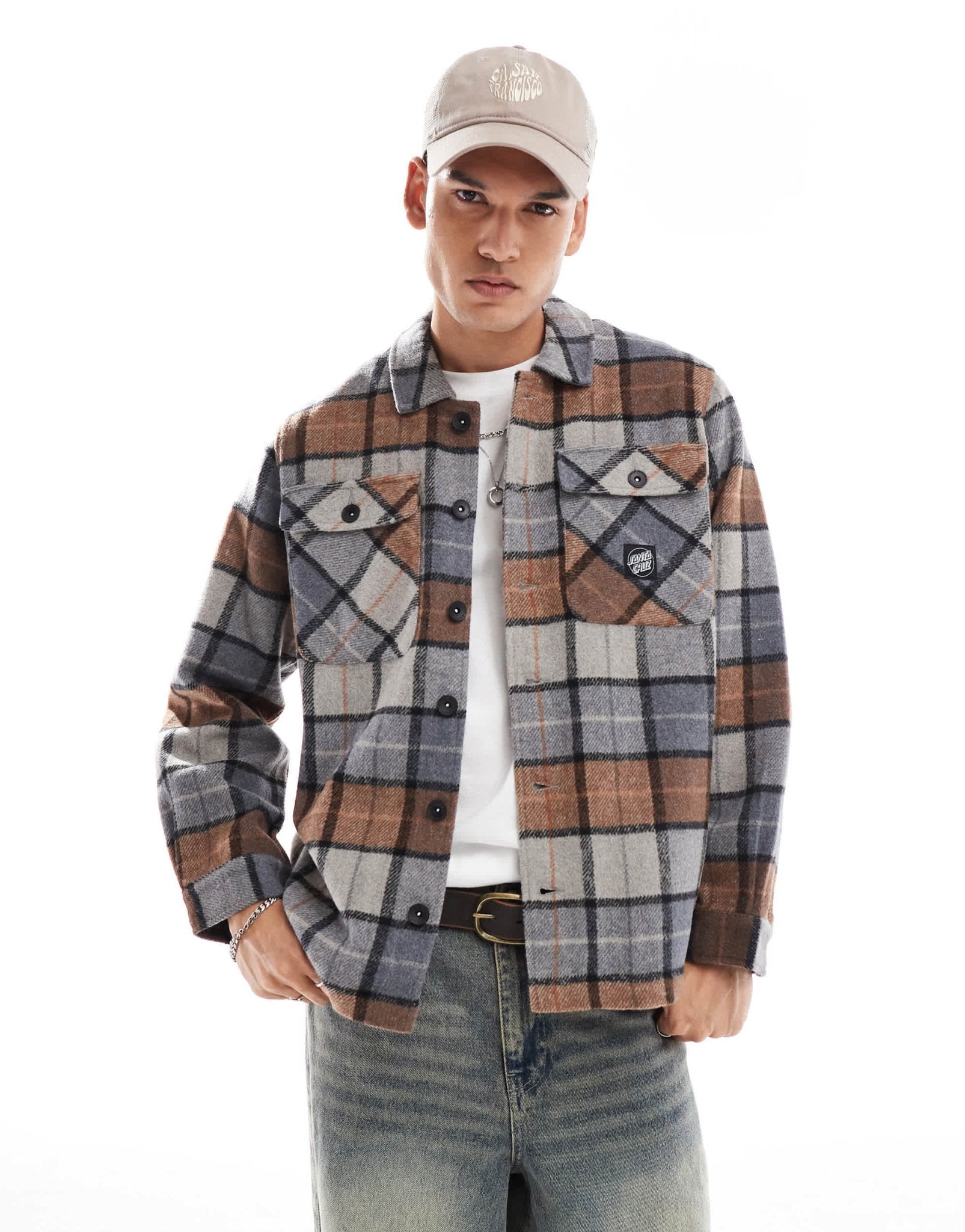 Santa Cruz lodge checked shirt in beige - ASOS Sample Sale EU Store