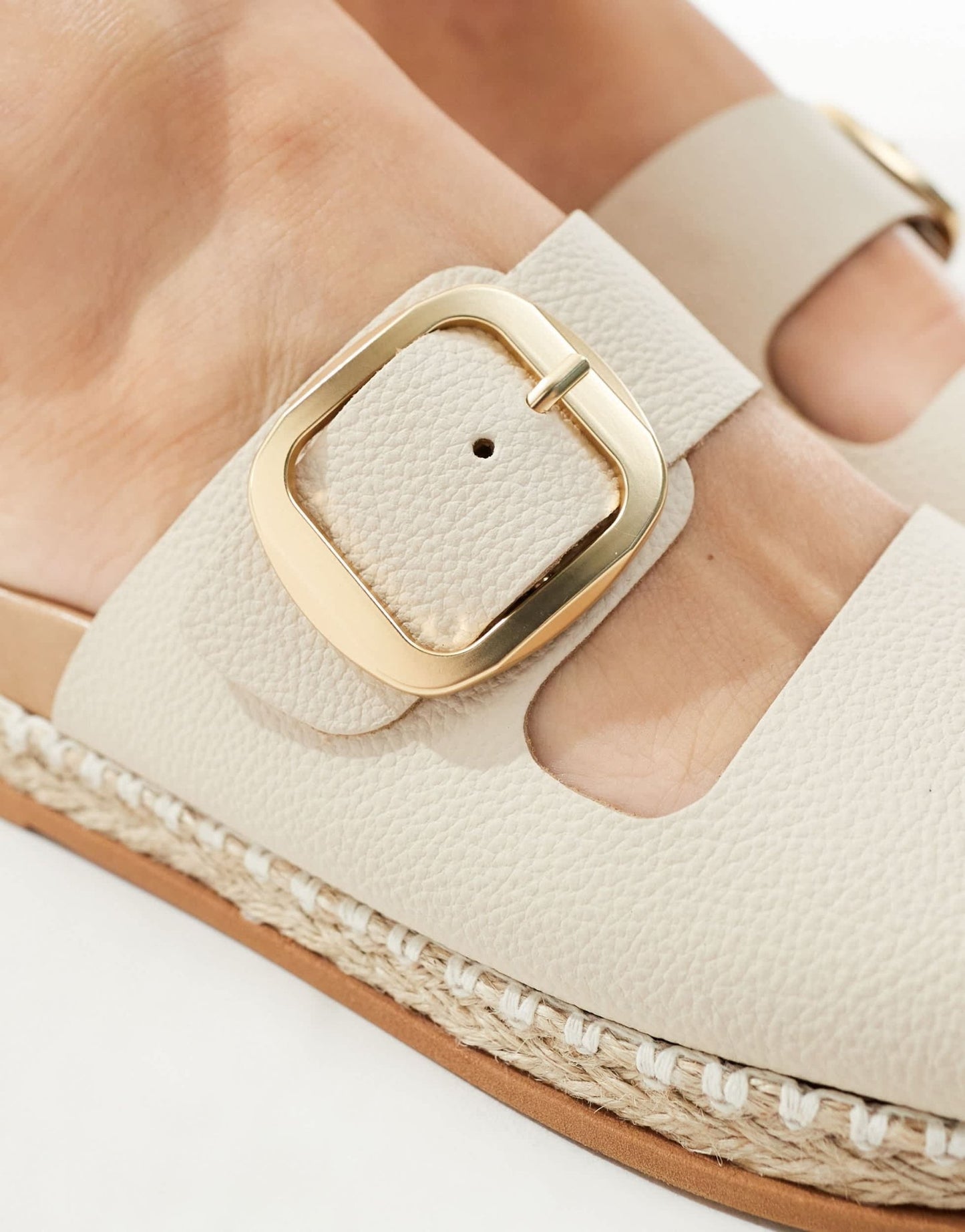schuh Tish double buckle espadrille slides in ecru leather - ASOS Sample Sale EU Store
