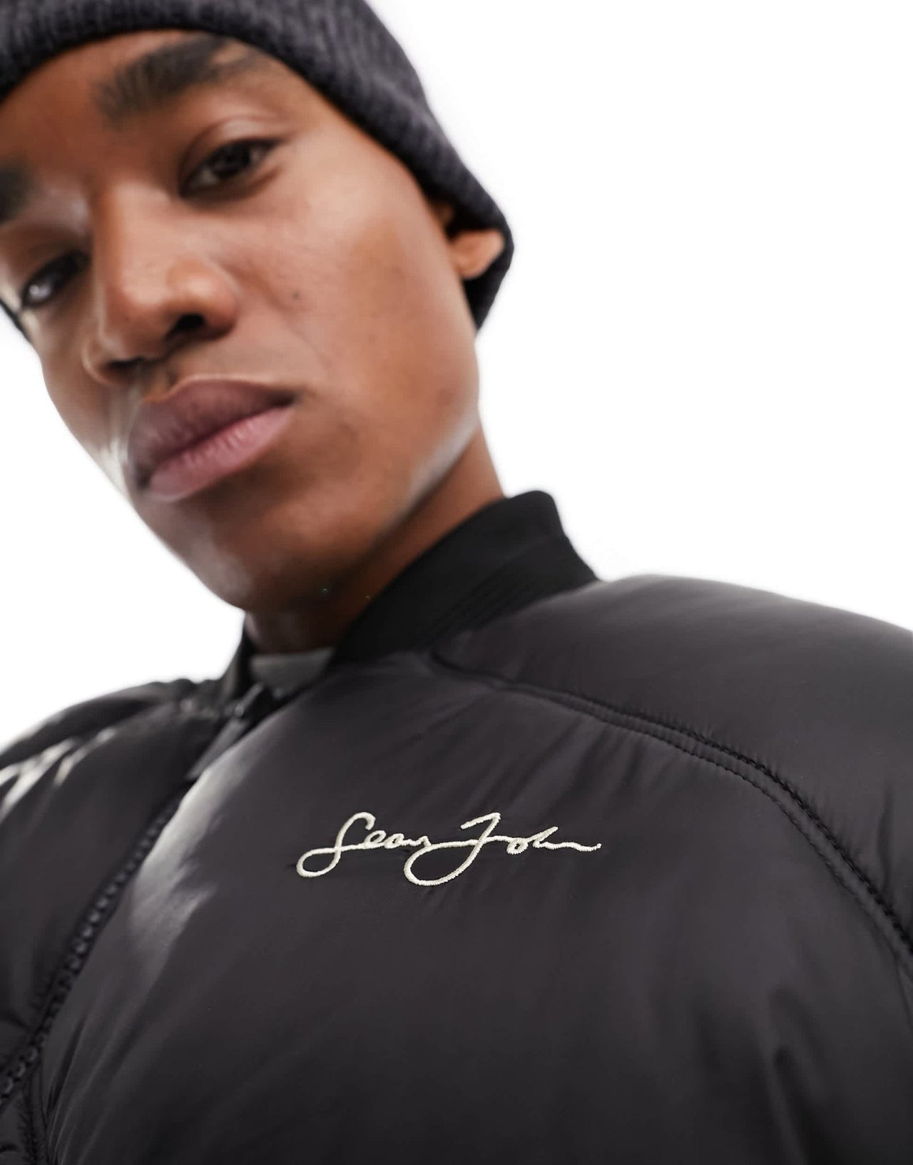 Sean John script puffer bomber jacket in khaki - ASOS Sample Sale EU Store