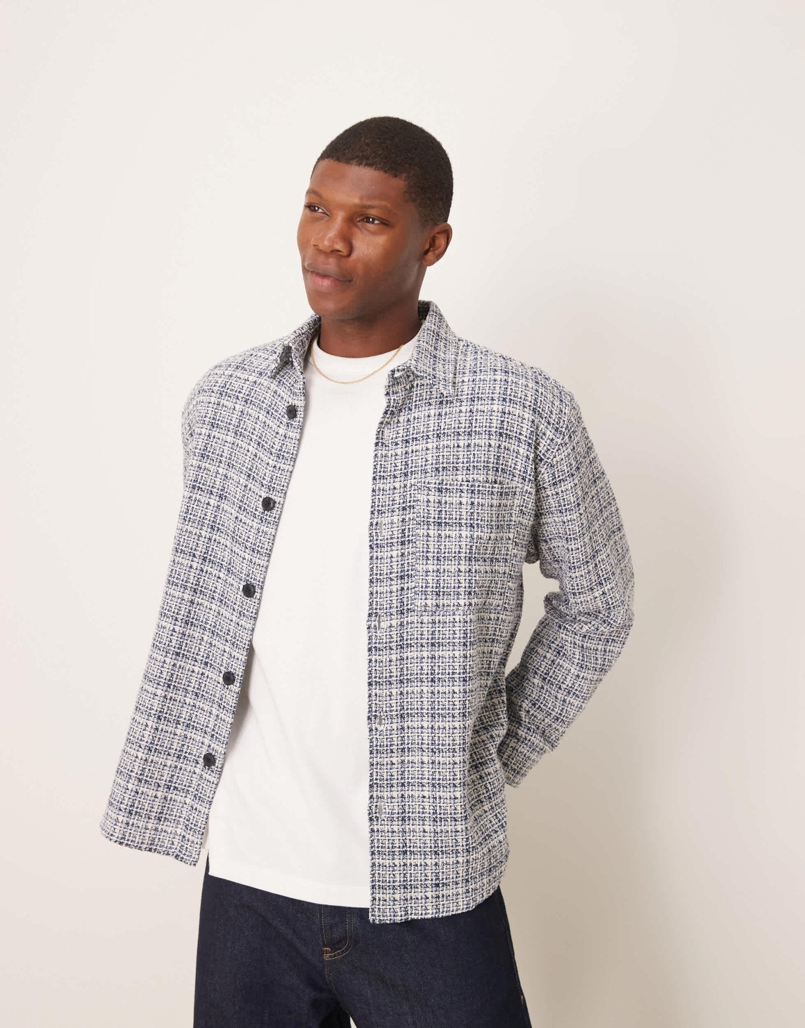 Selected boucle overshirt in blue cream check - ASOS Sample Sale EU Store