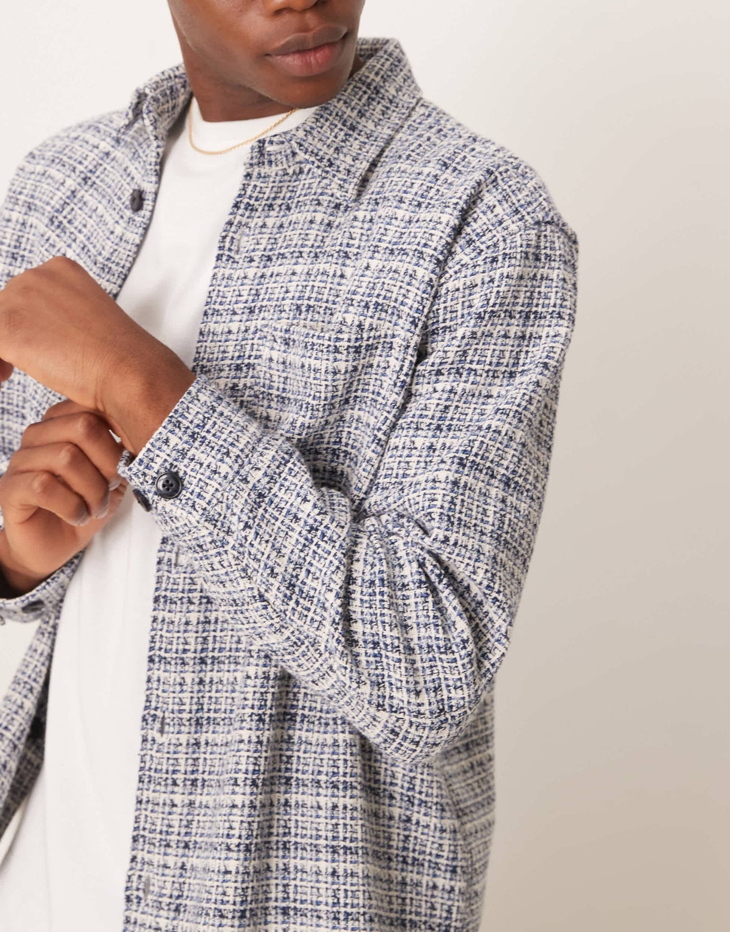 Selected boucle overshirt in blue cream check - ASOS Sample Sale EU Store