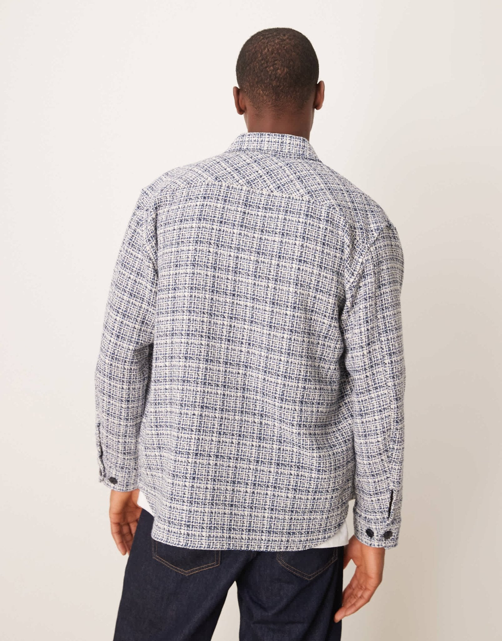 Selected boucle overshirt in blue cream check - ASOS Sample Sale EU Store