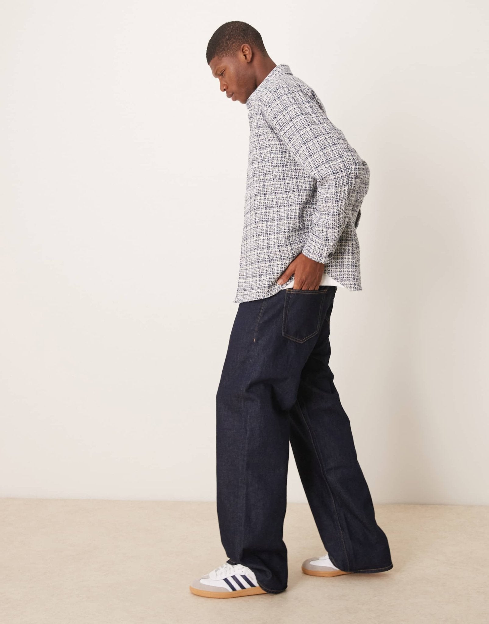 Selected boucle overshirt in blue cream check - ASOS Sample Sale EU Store