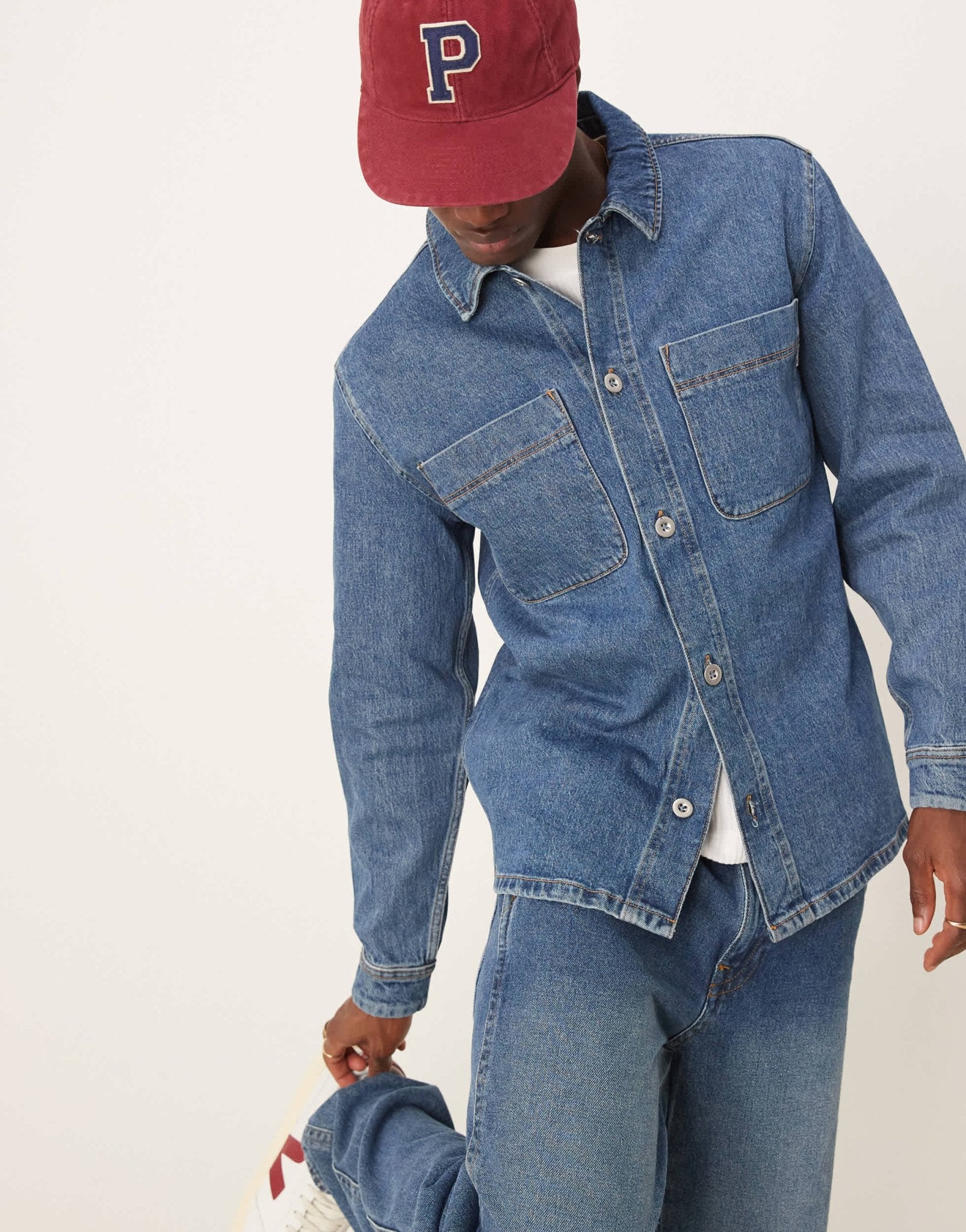 Selected boxy denim overshirt in mid blue - ASOS Sample Sale EU Store