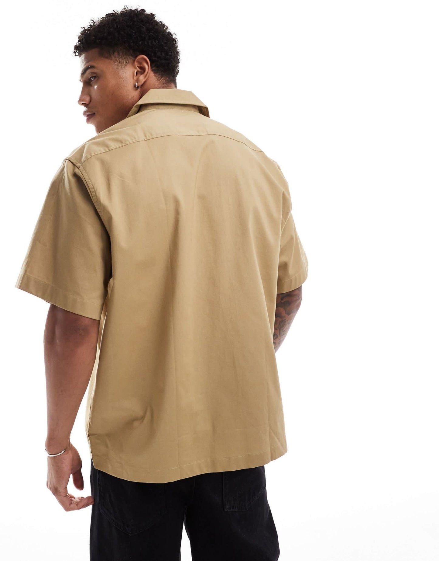Selected boxy oversized revere collar shirt with double pockets in beige - ASOS Sample Sale EU Store