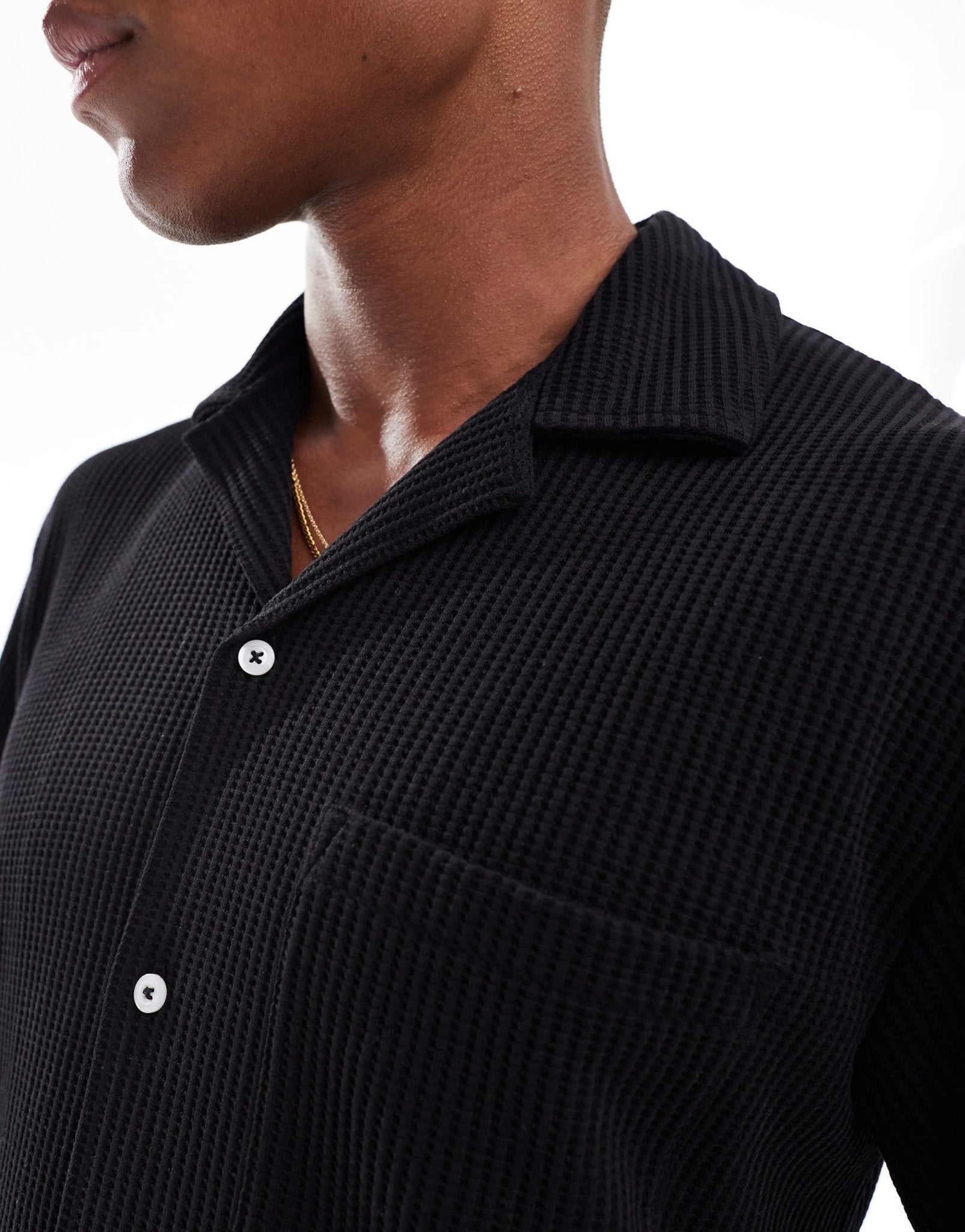 Selected co - ord waffle revere collar shirt in black - ASOS Sample Sale EU Store